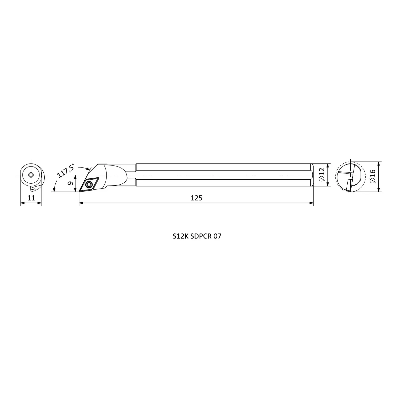 S12K SDPCR 07 &mdash; dimensioned drawing