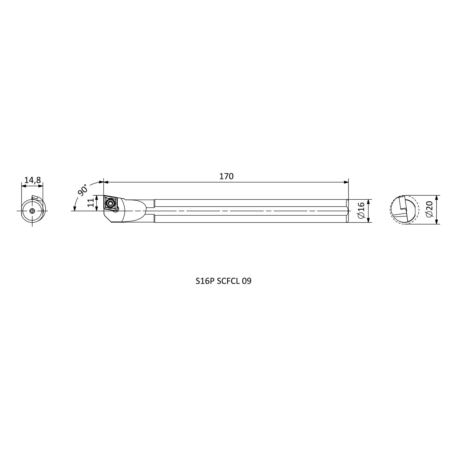 S16P SCFCL 09 &mdash; dimensioned drawing