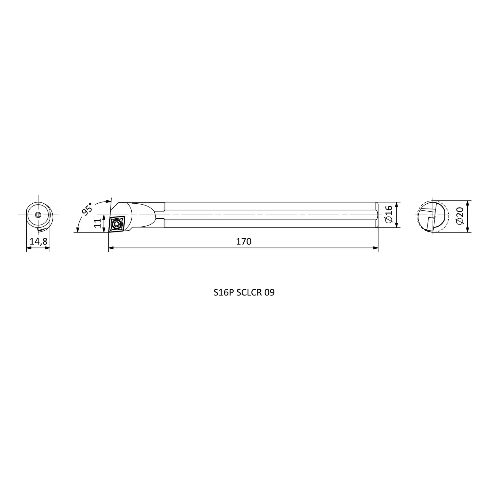 S16P SCLCR 09 &mdash; dimensioned drawing