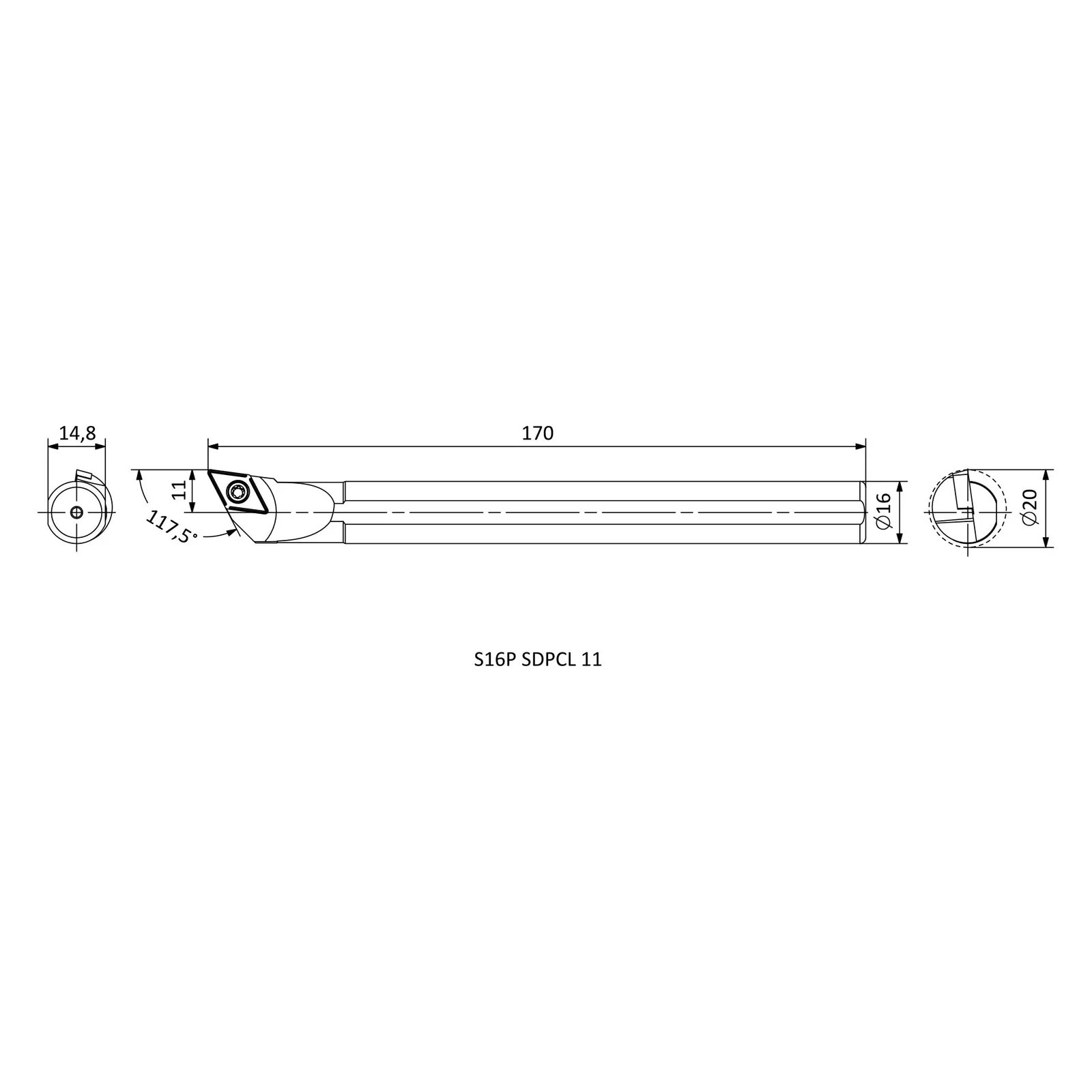 S16P SDPCL 11 &mdash; dimensioned drawing