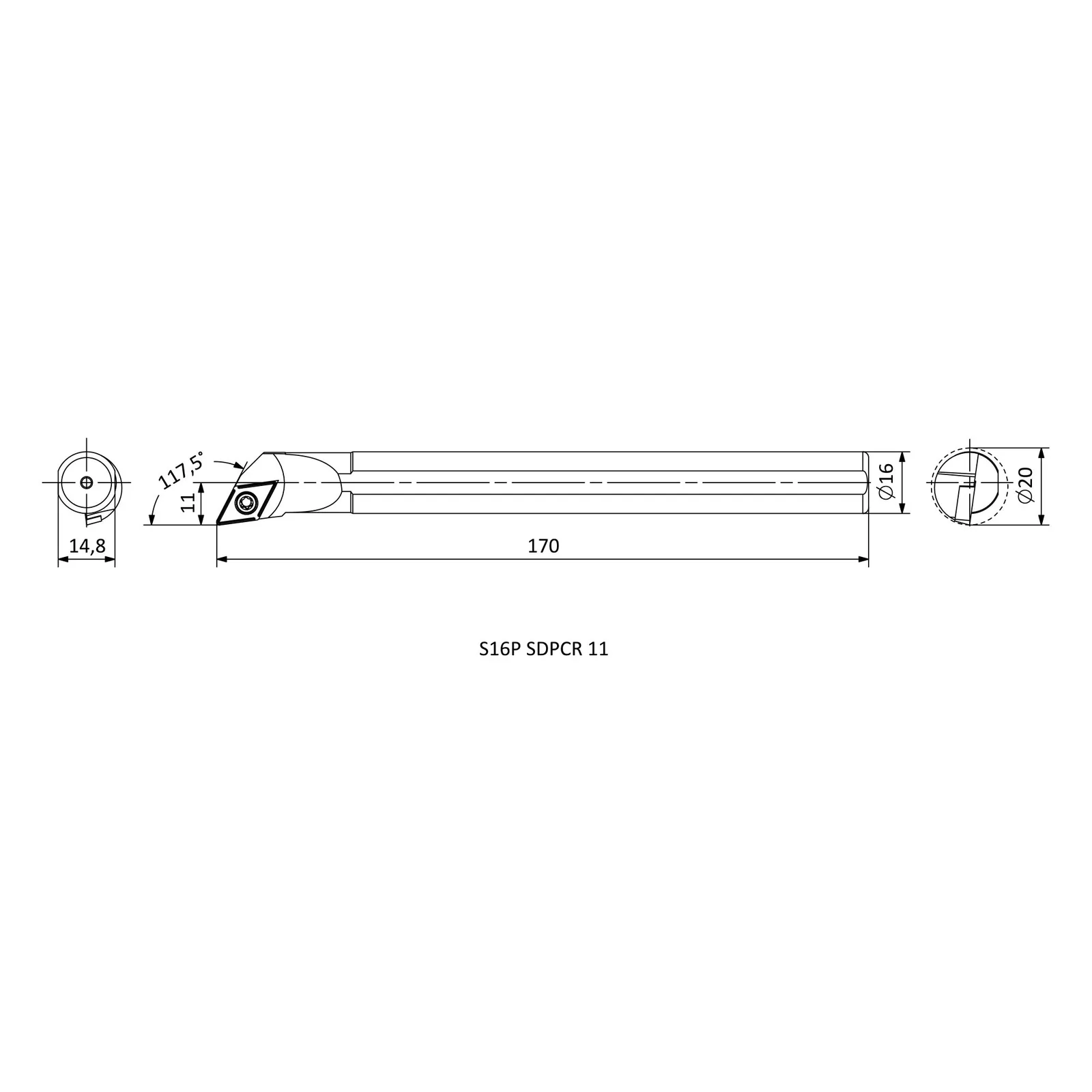 S16P SDPCR 11 &mdash; dimensioned drawing