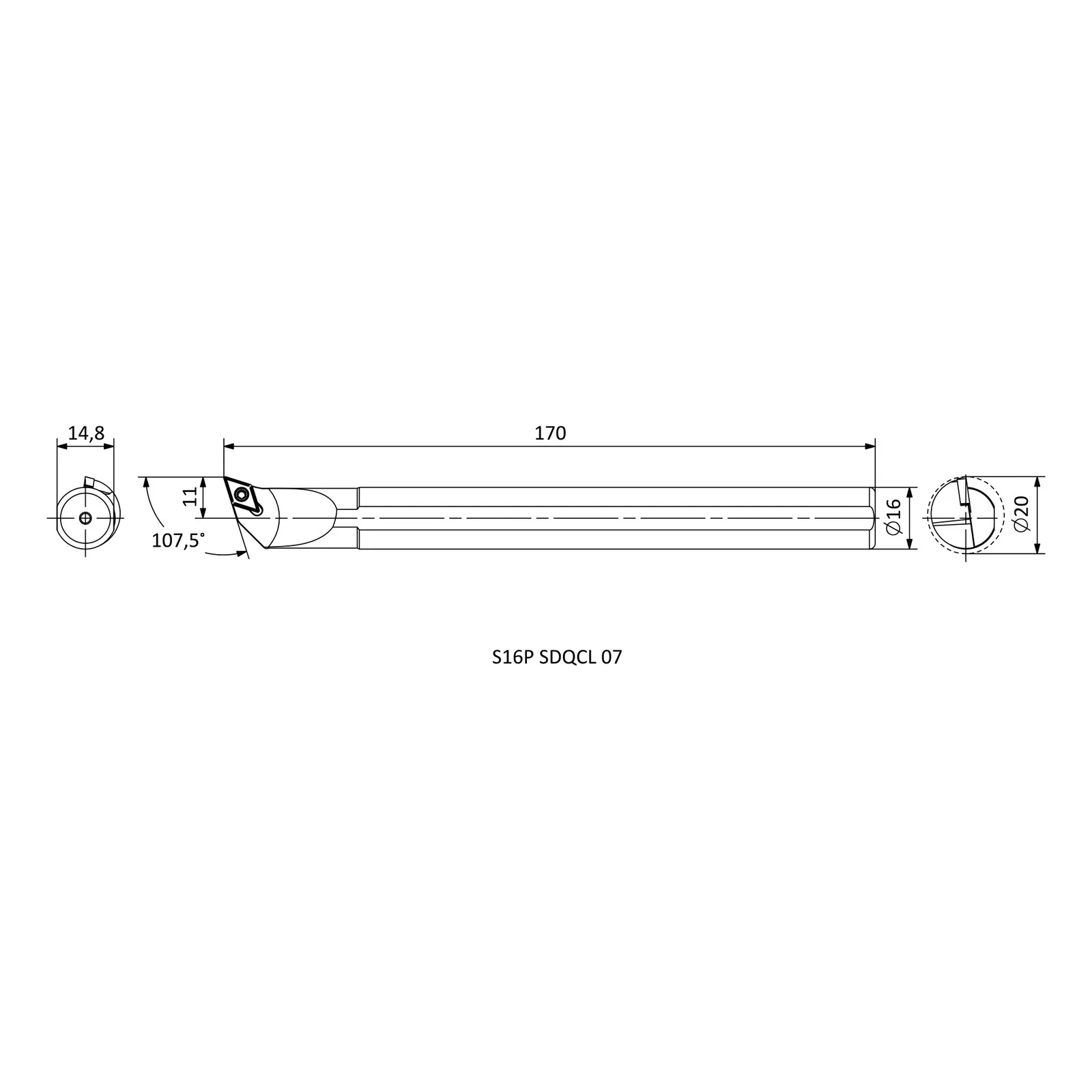 S16P SDQCL 07 &mdash; dimensioned drawing
