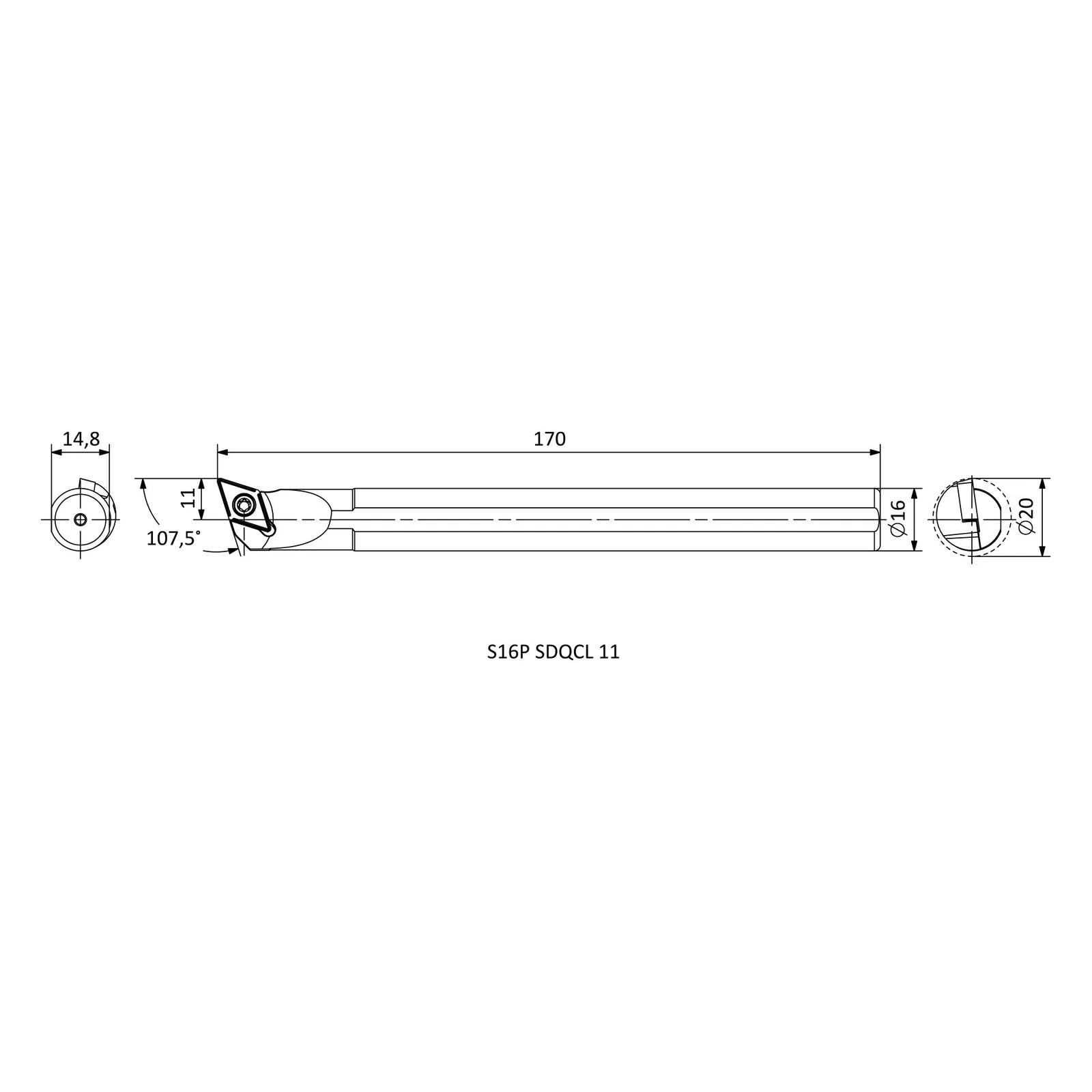 S16P SDQCL 11 &mdash; dimensioned drawing