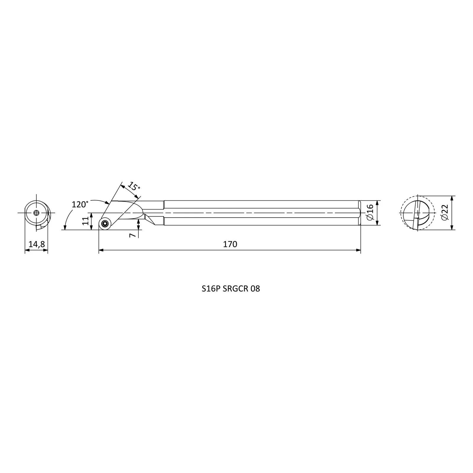 S16P SRGCR 08 &mdash; dimensioned drawing