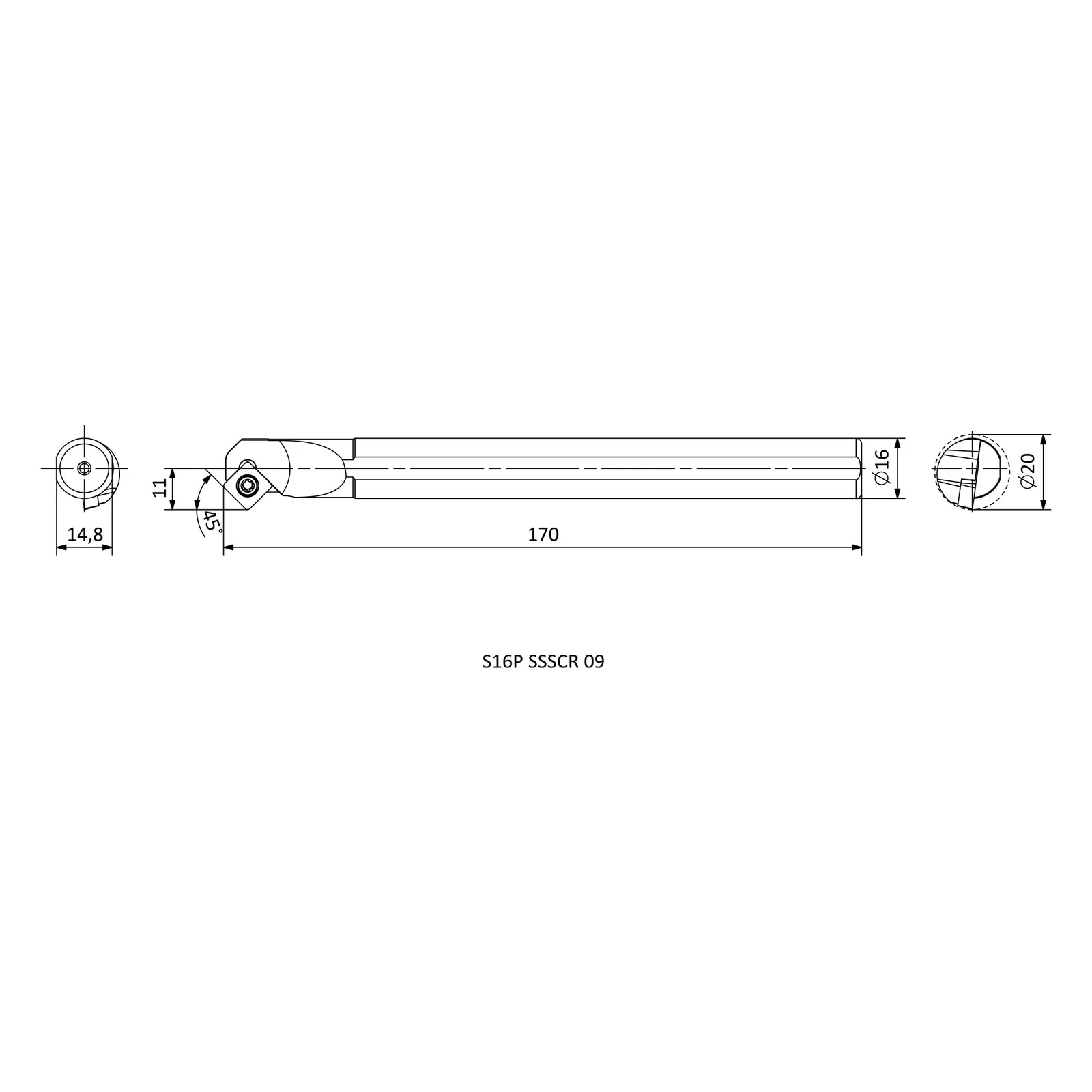 S16P SSSCR 09 &mdash; dimensioned drawing