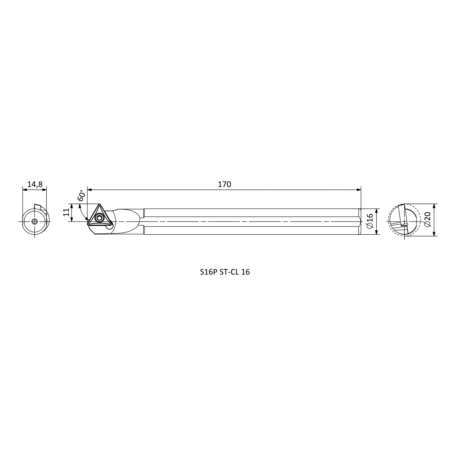S16P ST-CL 16 &mdash; dimensioned drawing