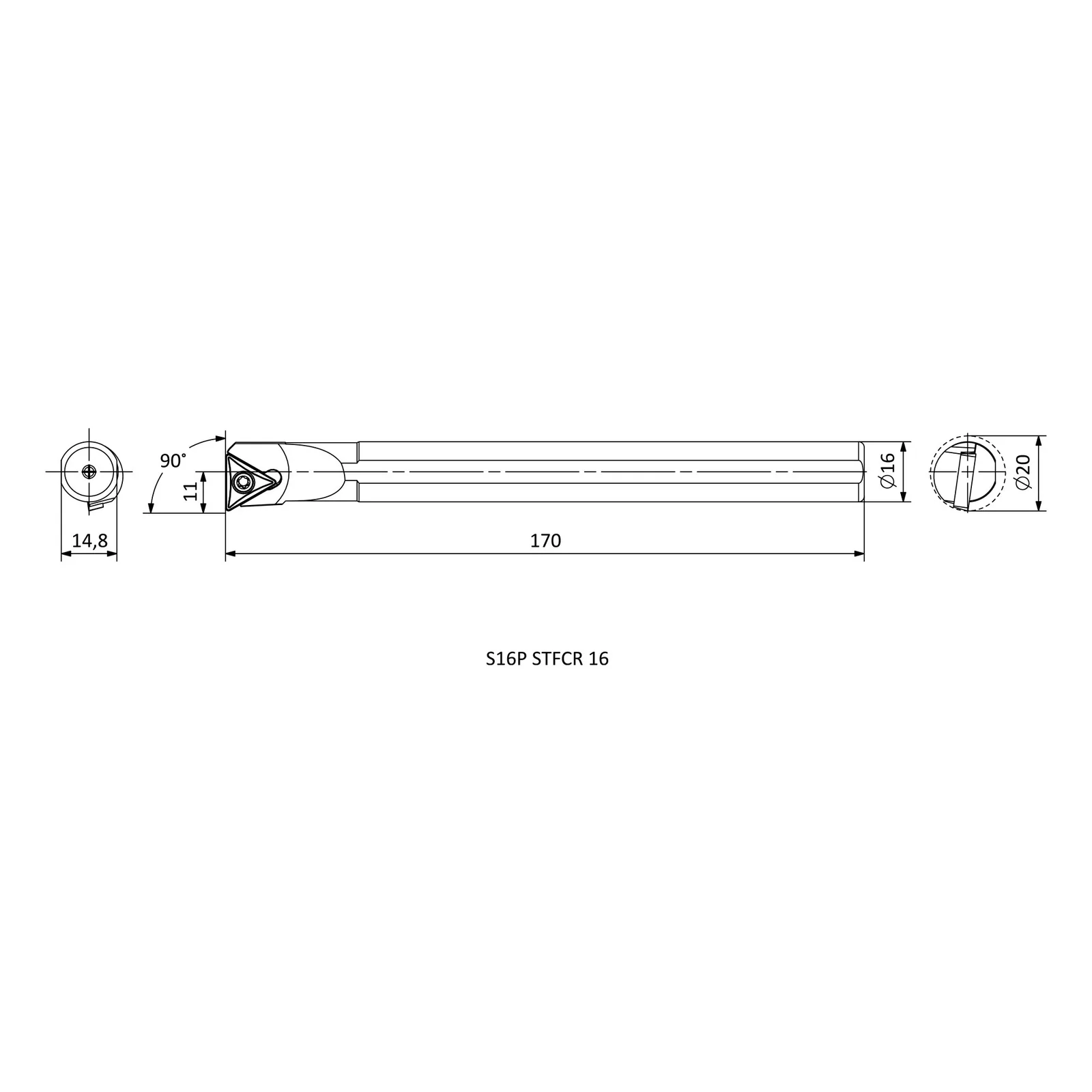 S16P STFCR 16 &mdash; dimensioned drawing