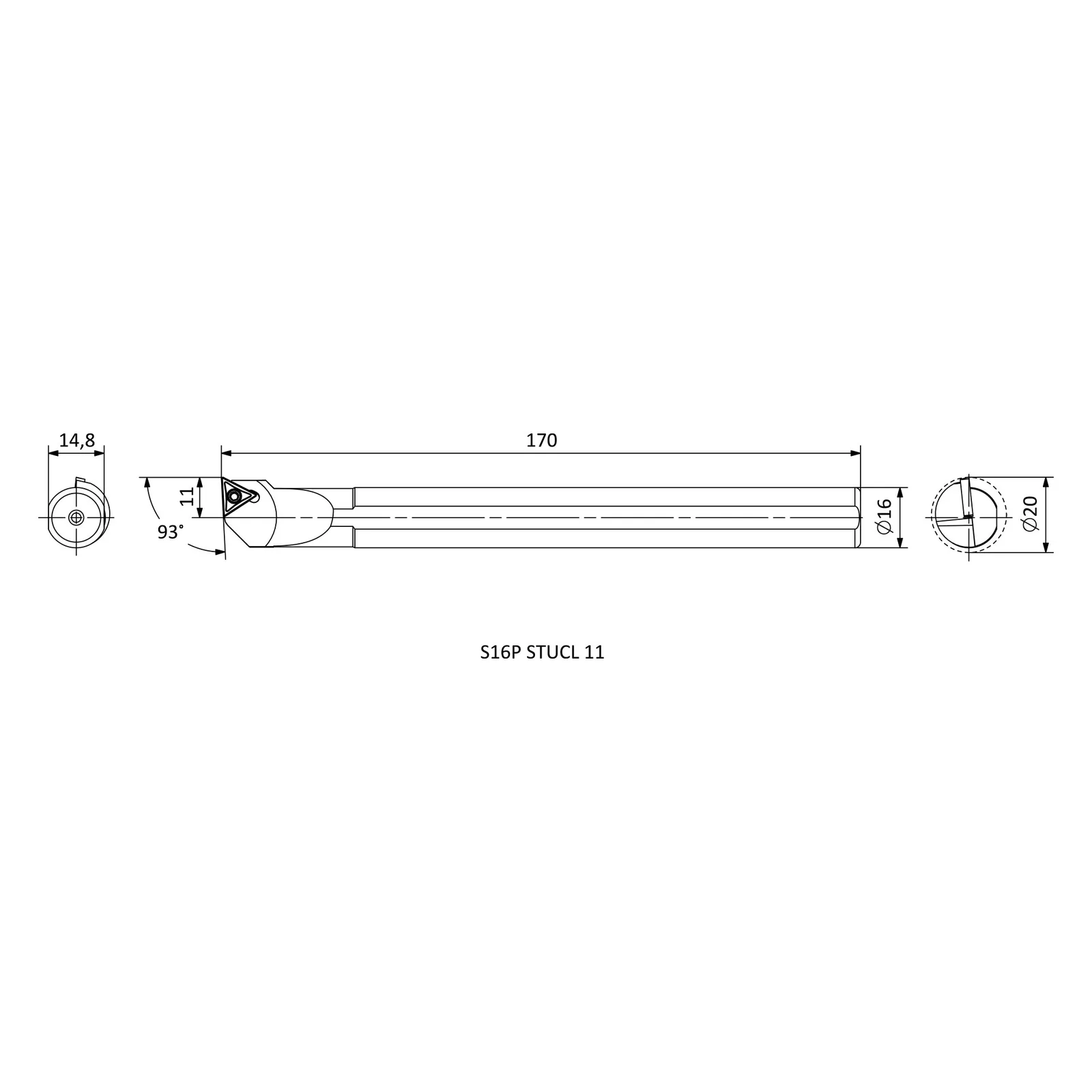 S16P STUCL 11 &mdash; dimensioned drawing