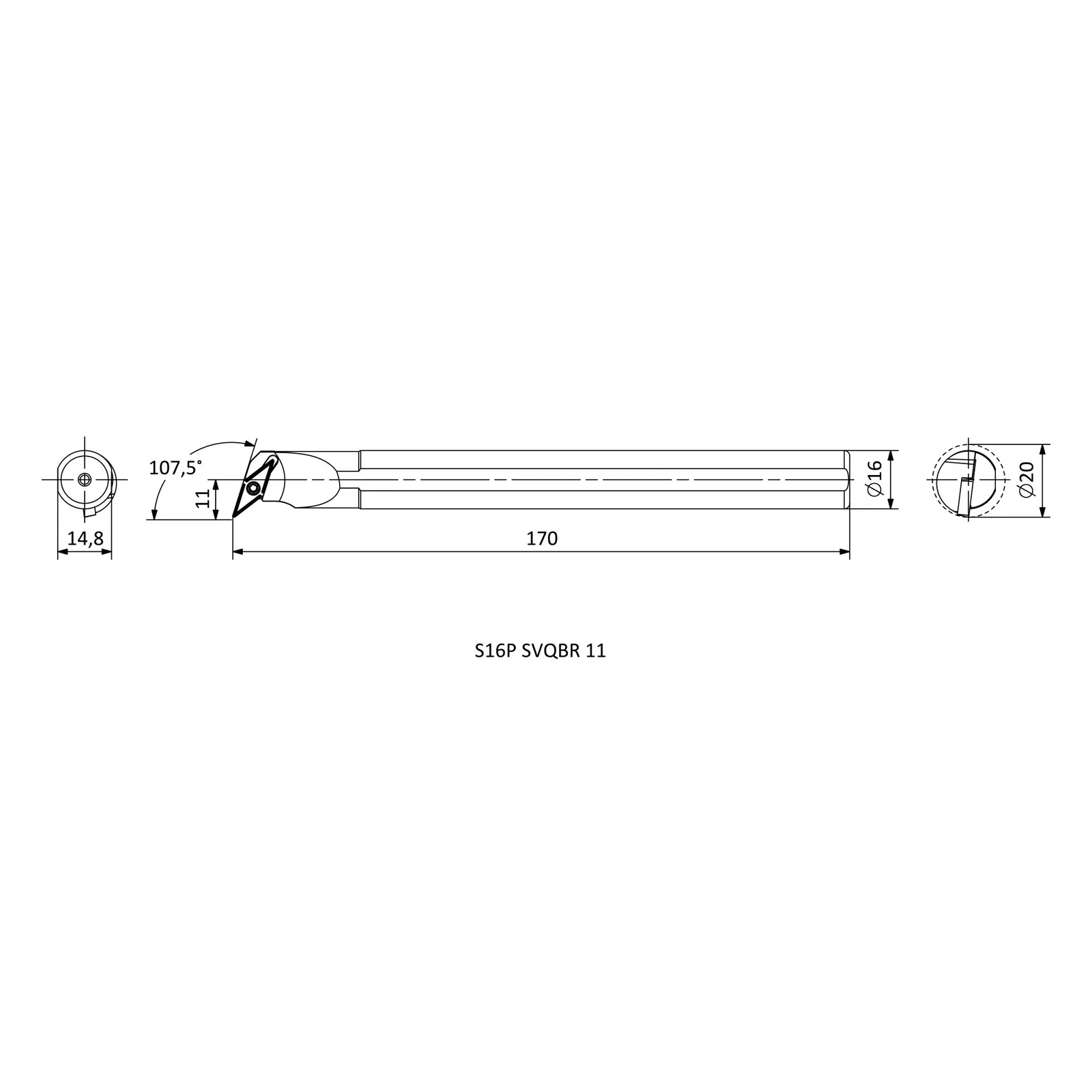 S16P SVQBR 11 &mdash; dimensioned drawing
