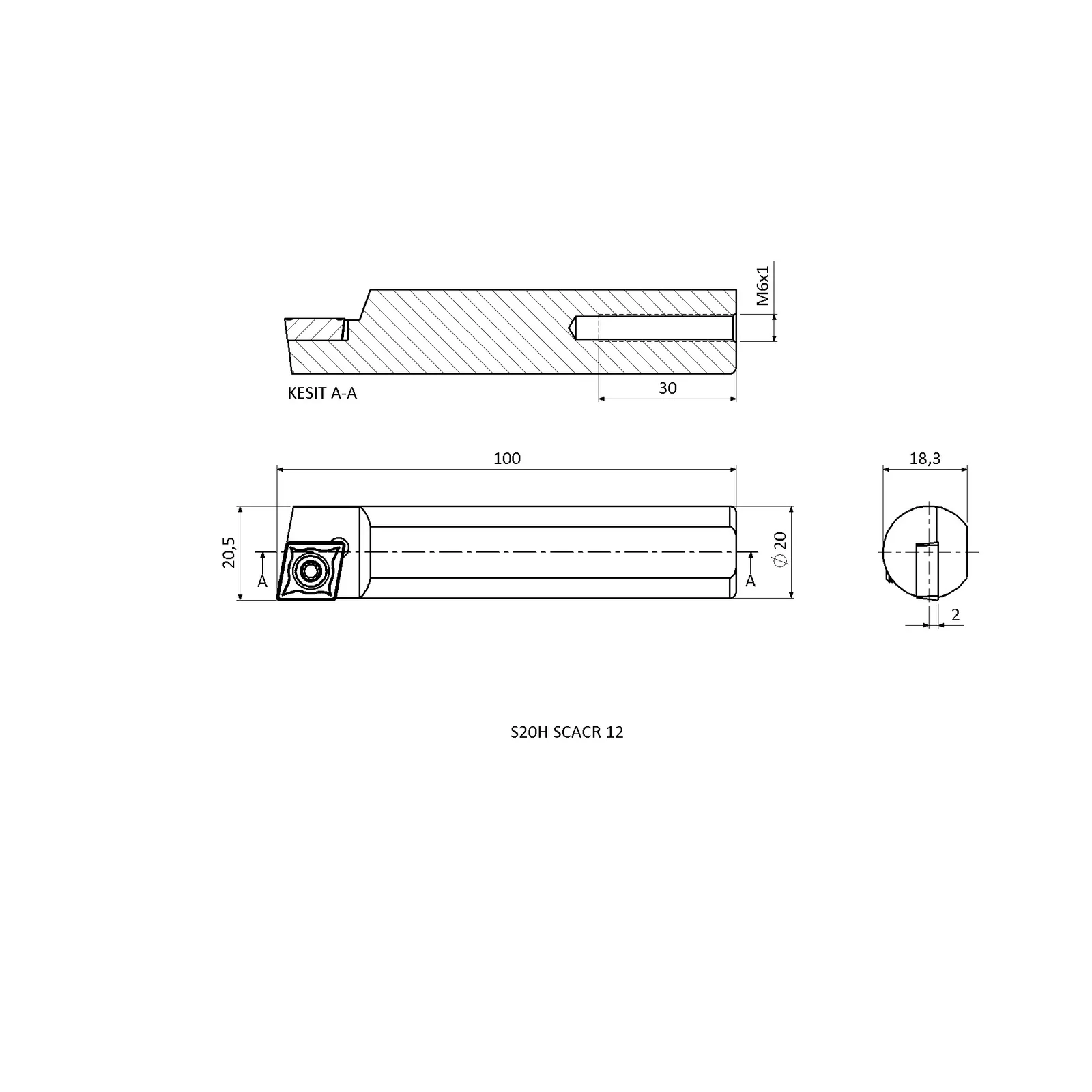 S20H SCACR 12 &mdash; dimensioned drawing