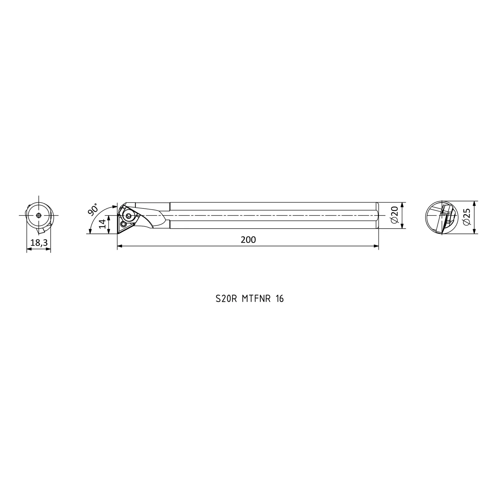 S20R MTFNR 16 &mdash; dimensioned drawing