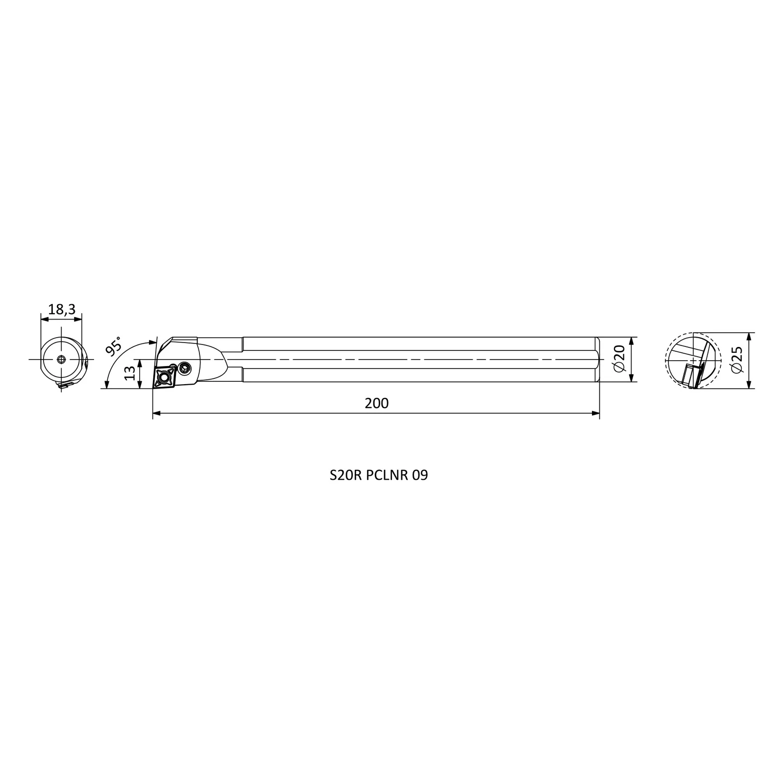 S20R PCLNR 09 &mdash; dimensioned drawing