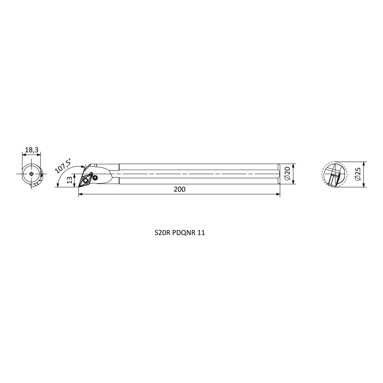 S20R PDQNR 11 &mdash; dimensioned drawing