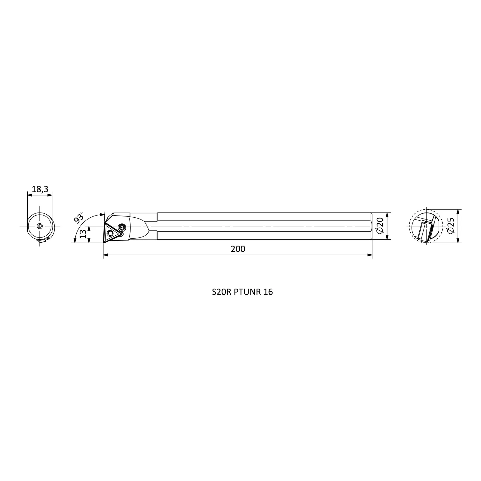 S20R PTUNR 16 &mdash; dimensioned drawing