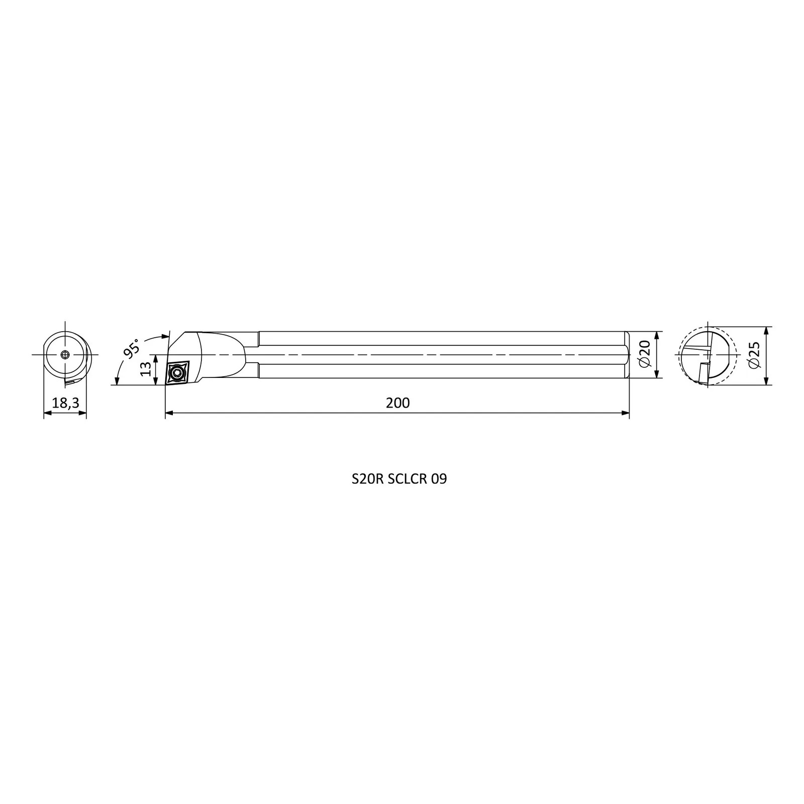 S20R SCLCR 09 &mdash; dimensioned drawing