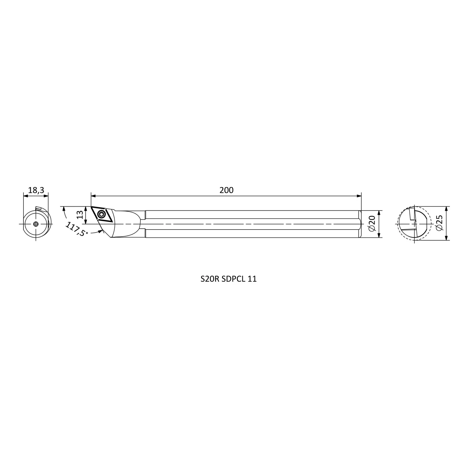S20R SDPCL 11 &mdash; dimensioned drawing