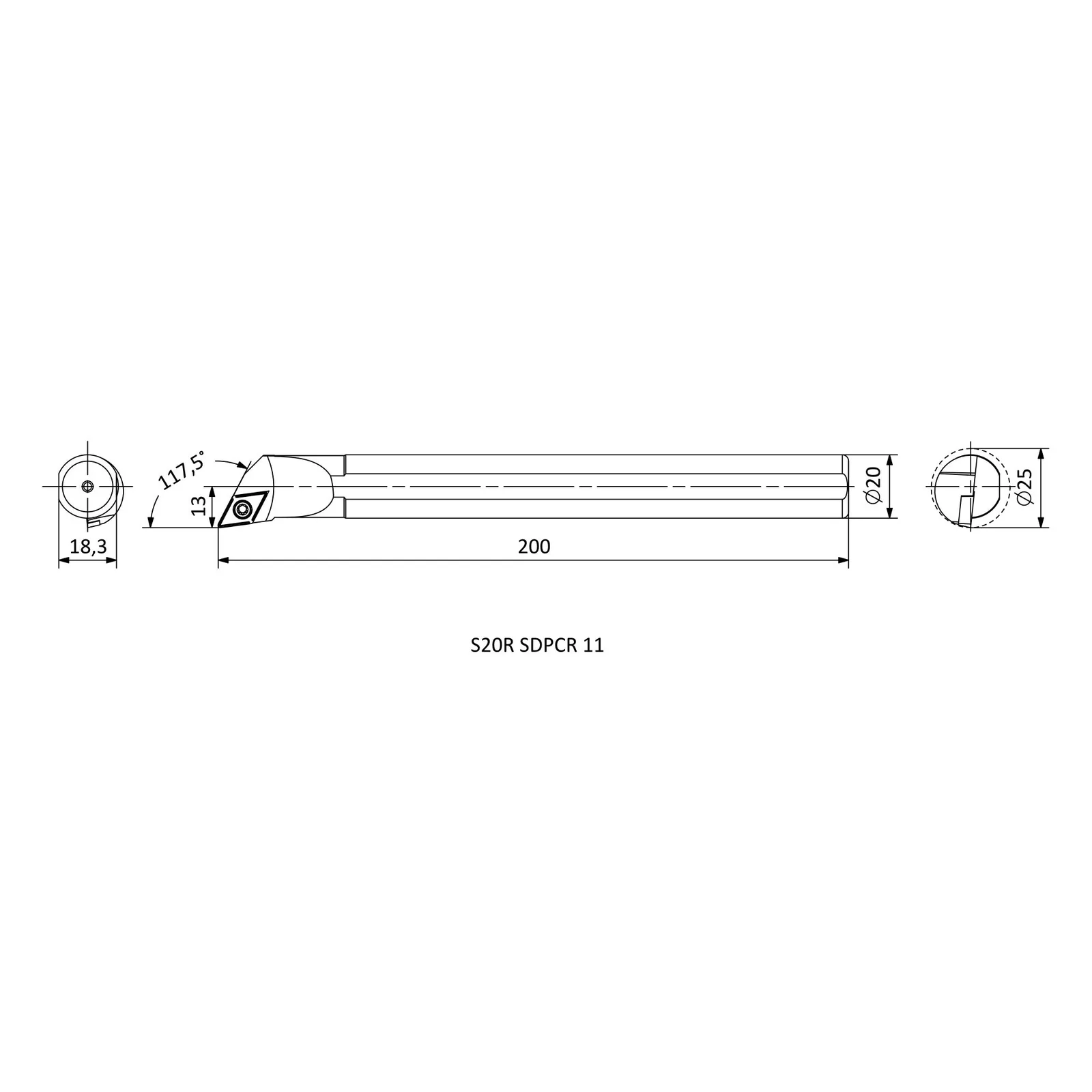 S20R SDPCR 11 &mdash; dimensioned drawing