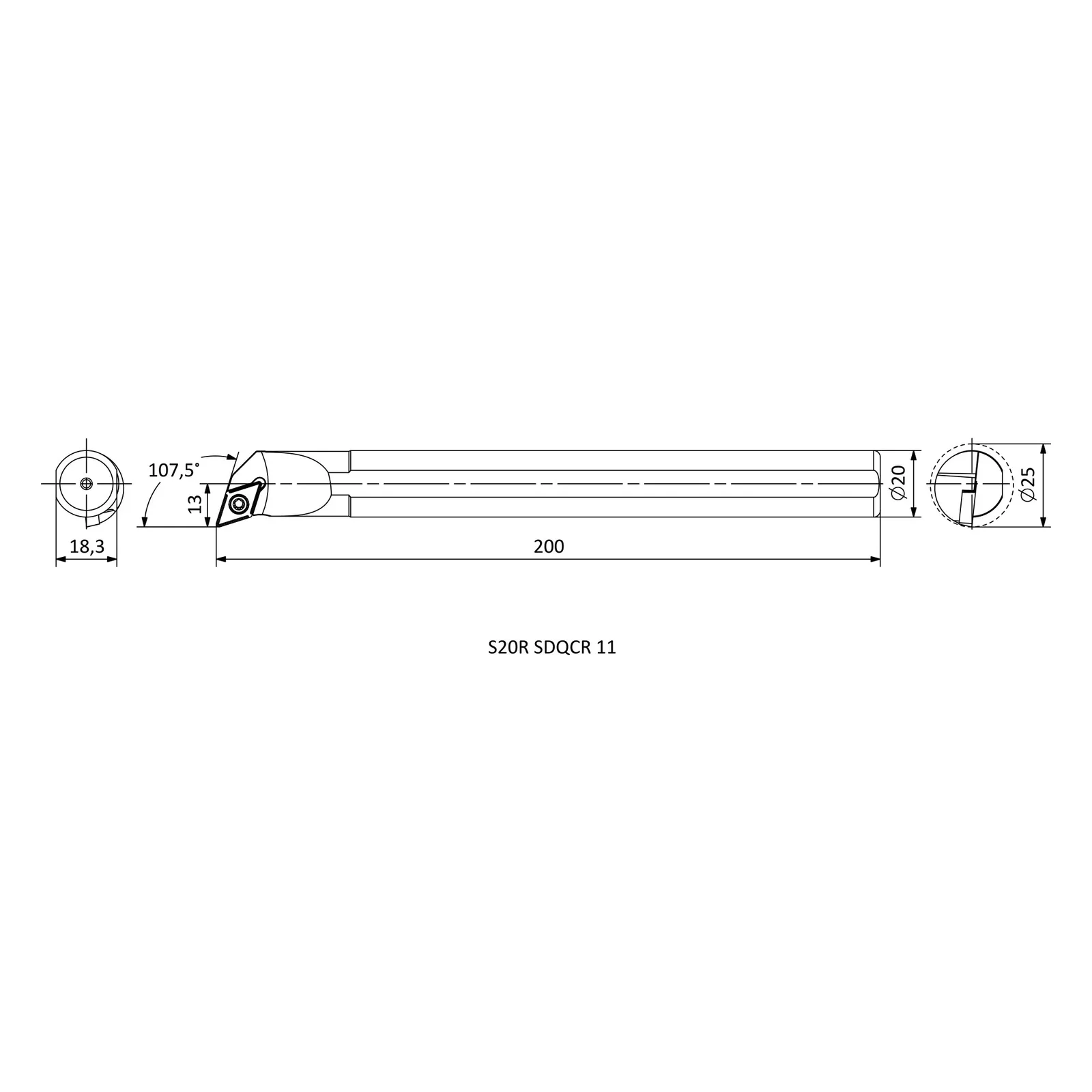 S20R SDQCR 11 &mdash; dimensioned drawing
