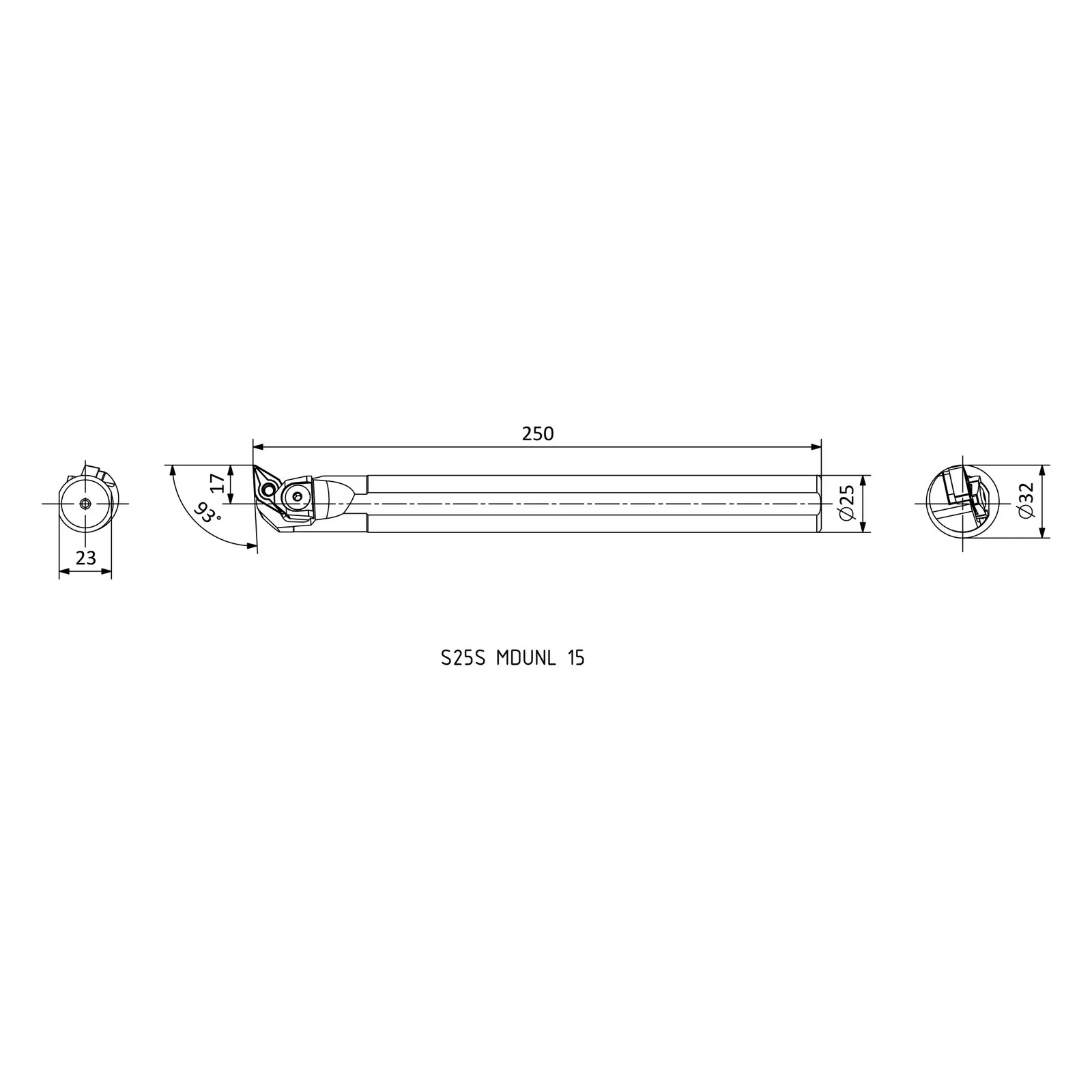 S25S MDUNL 15 &mdash; dimensioned drawing