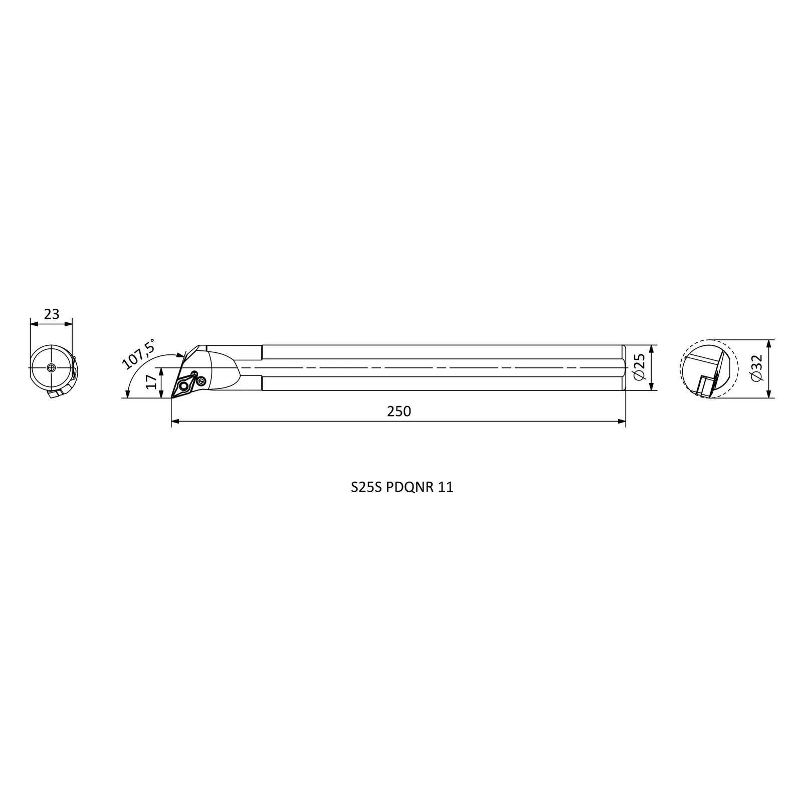 S25S PDQNR 11 &mdash; dimensioned drawing