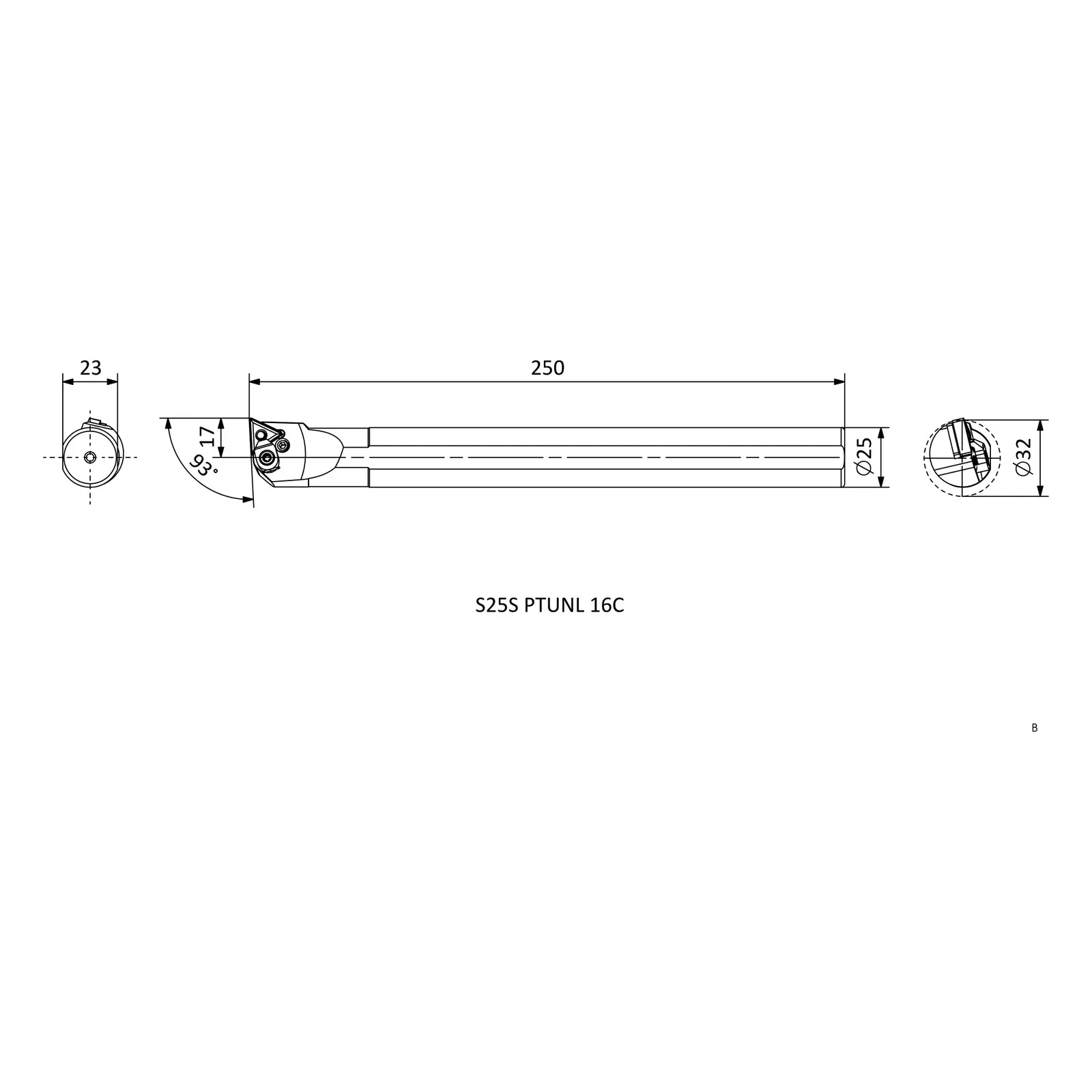 S25S PTUNL 16C &mdash; dimensioned drawing