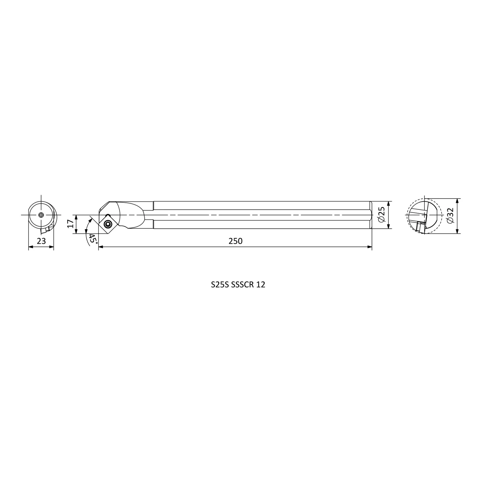 S25S SSSCR 12 &mdash; dimensioned drawing