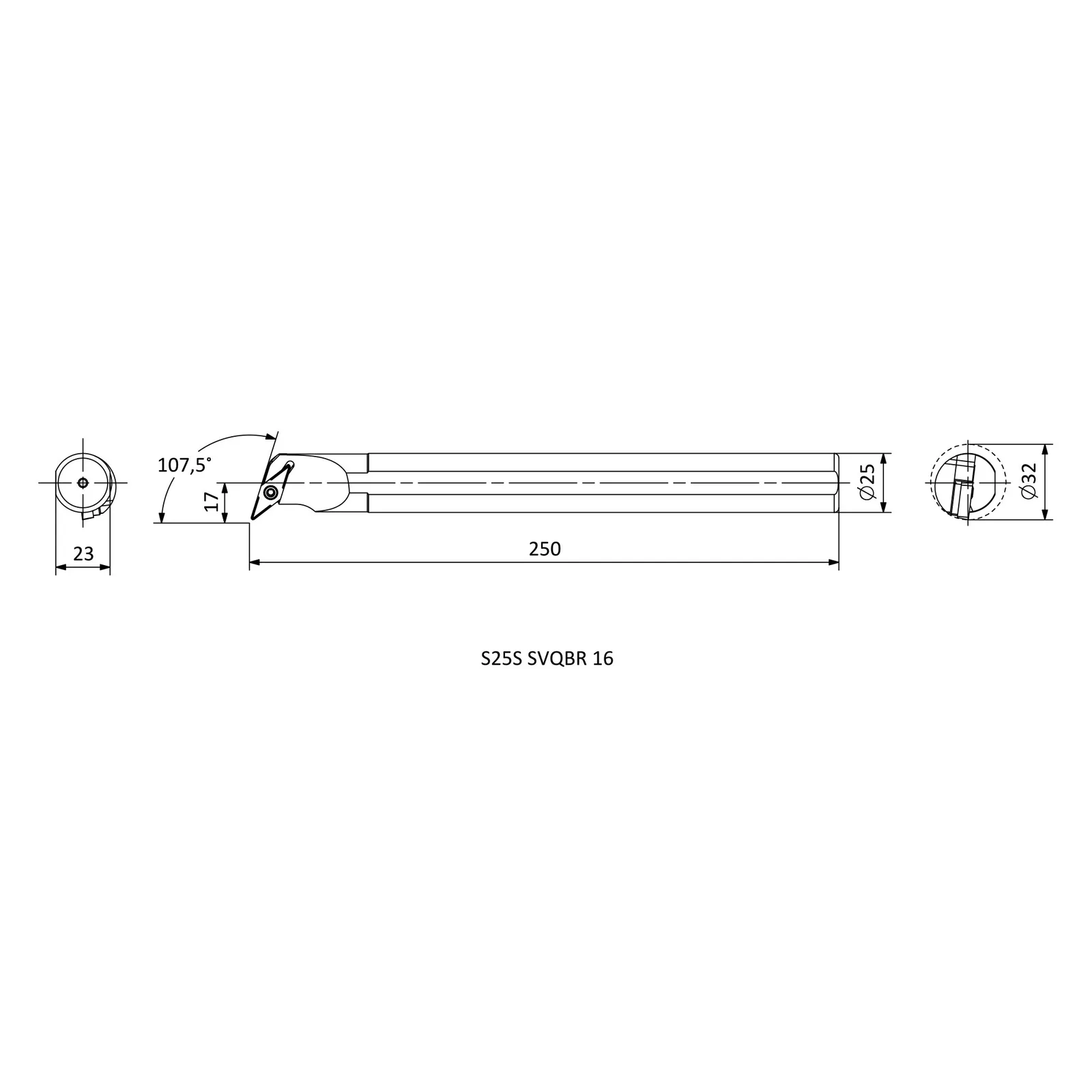 S25S SVQBR 16 &mdash; dimensioned drawing