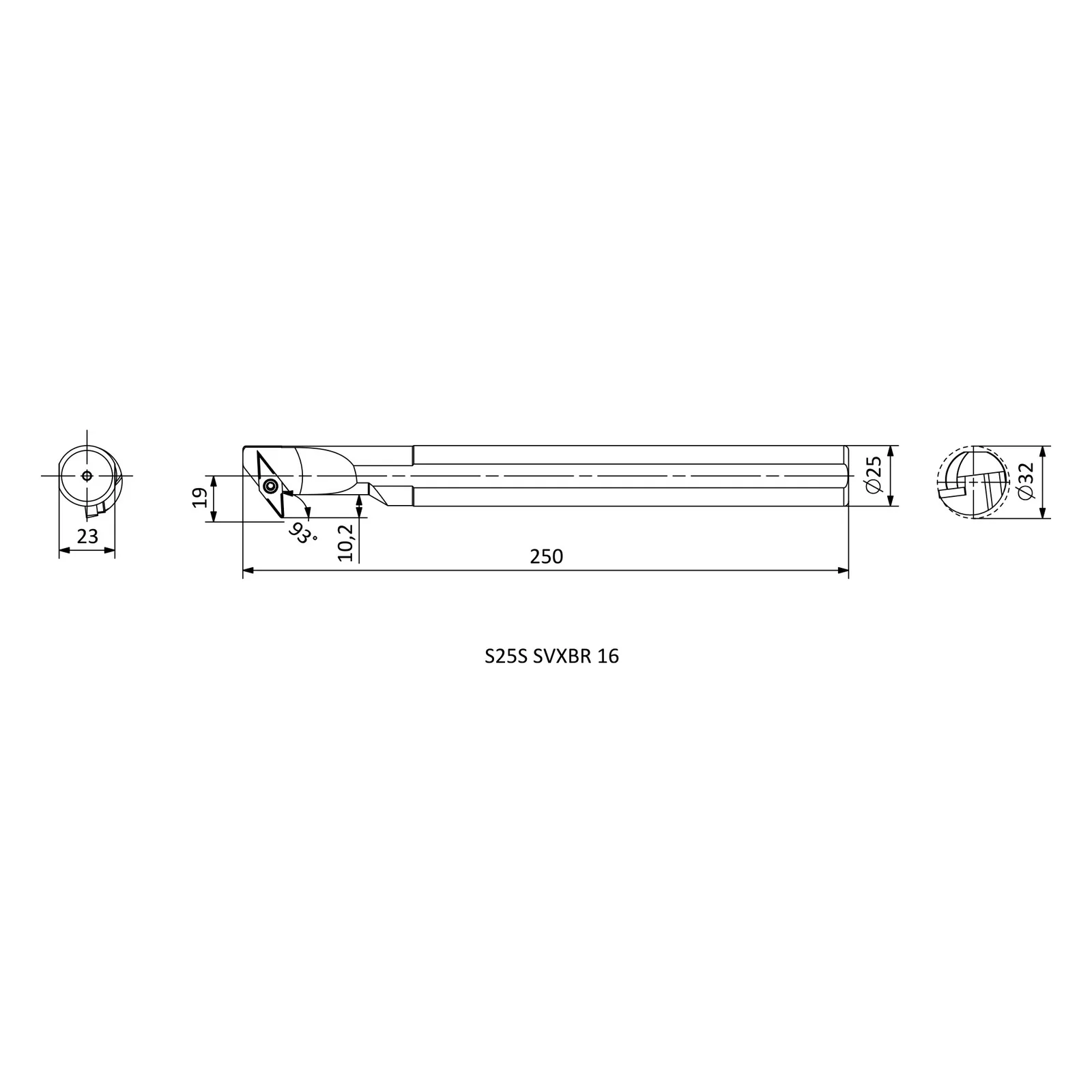 S25S SVXBR 16 &mdash; dimensioned drawing