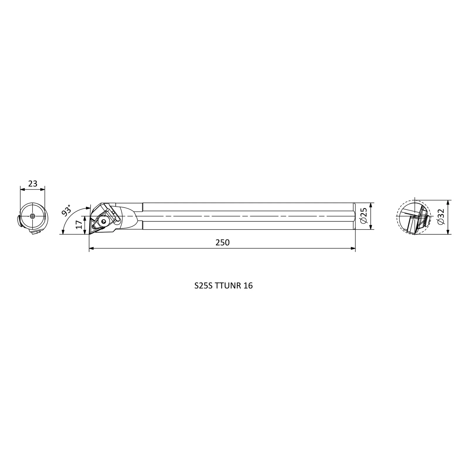S25S TTUNR 16 &mdash; dimensioned drawing