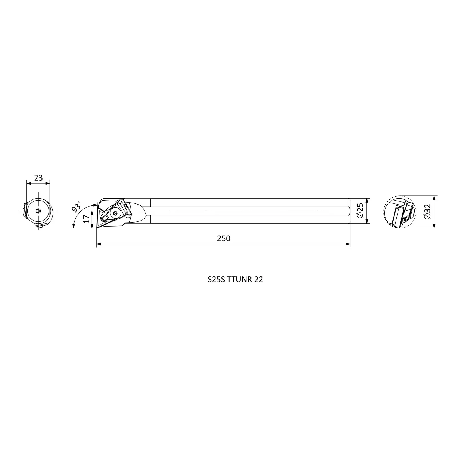 S25S TTUNR 22 &mdash; dimensioned drawing