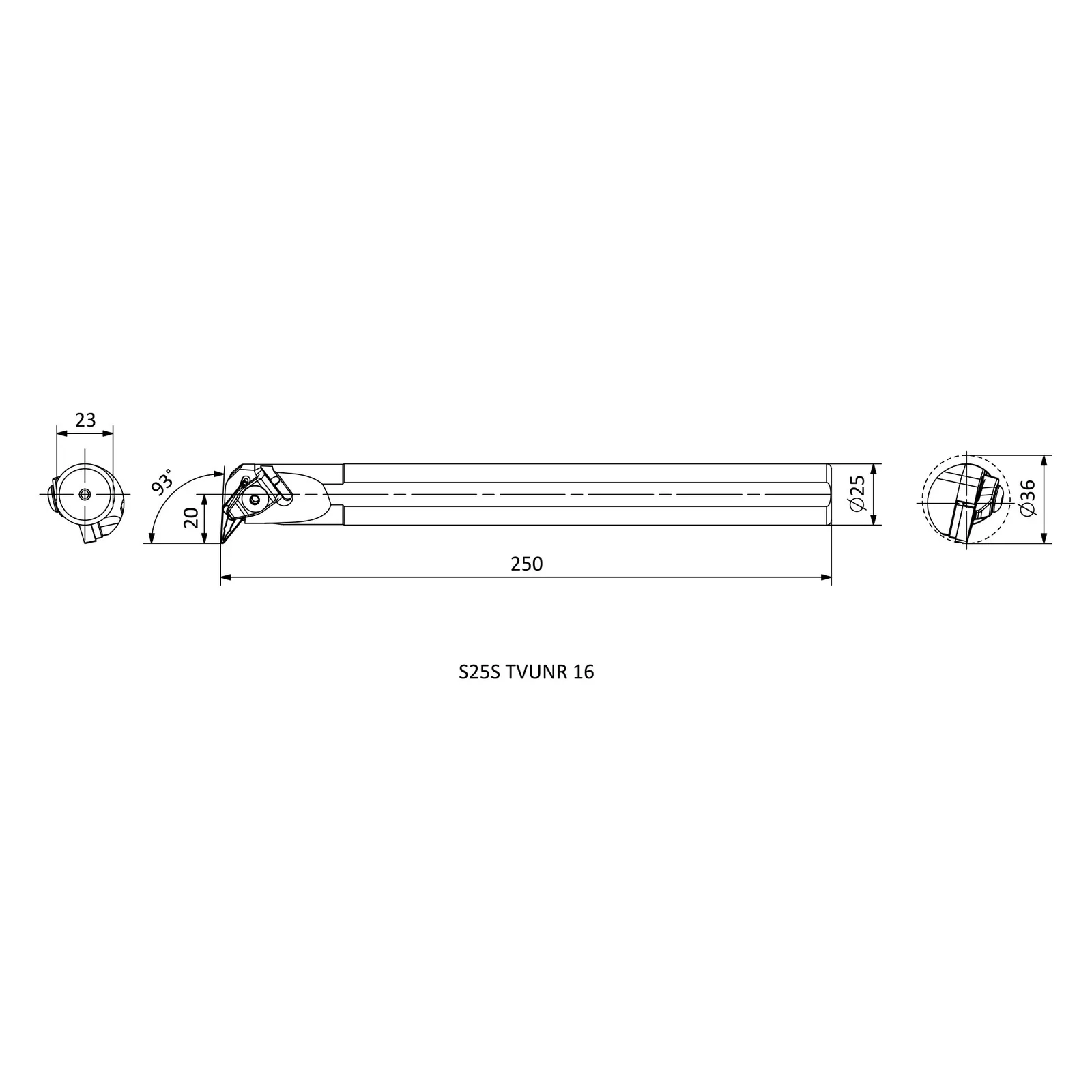 S25S TVUNR 16 &mdash; dimensioned drawing