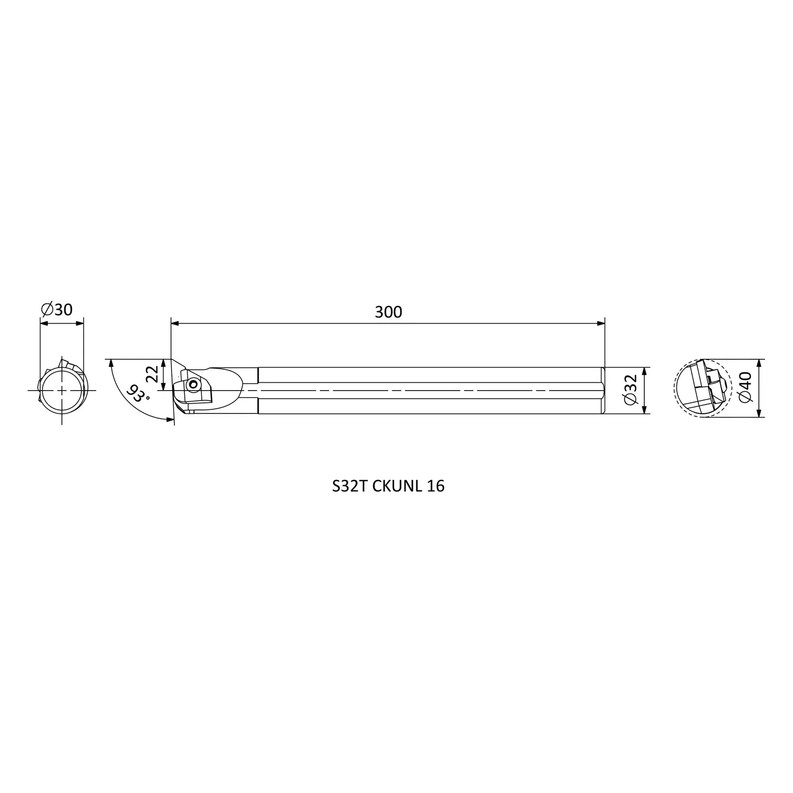 S32T CKUNL 16 &mdash; dimensioned drawing