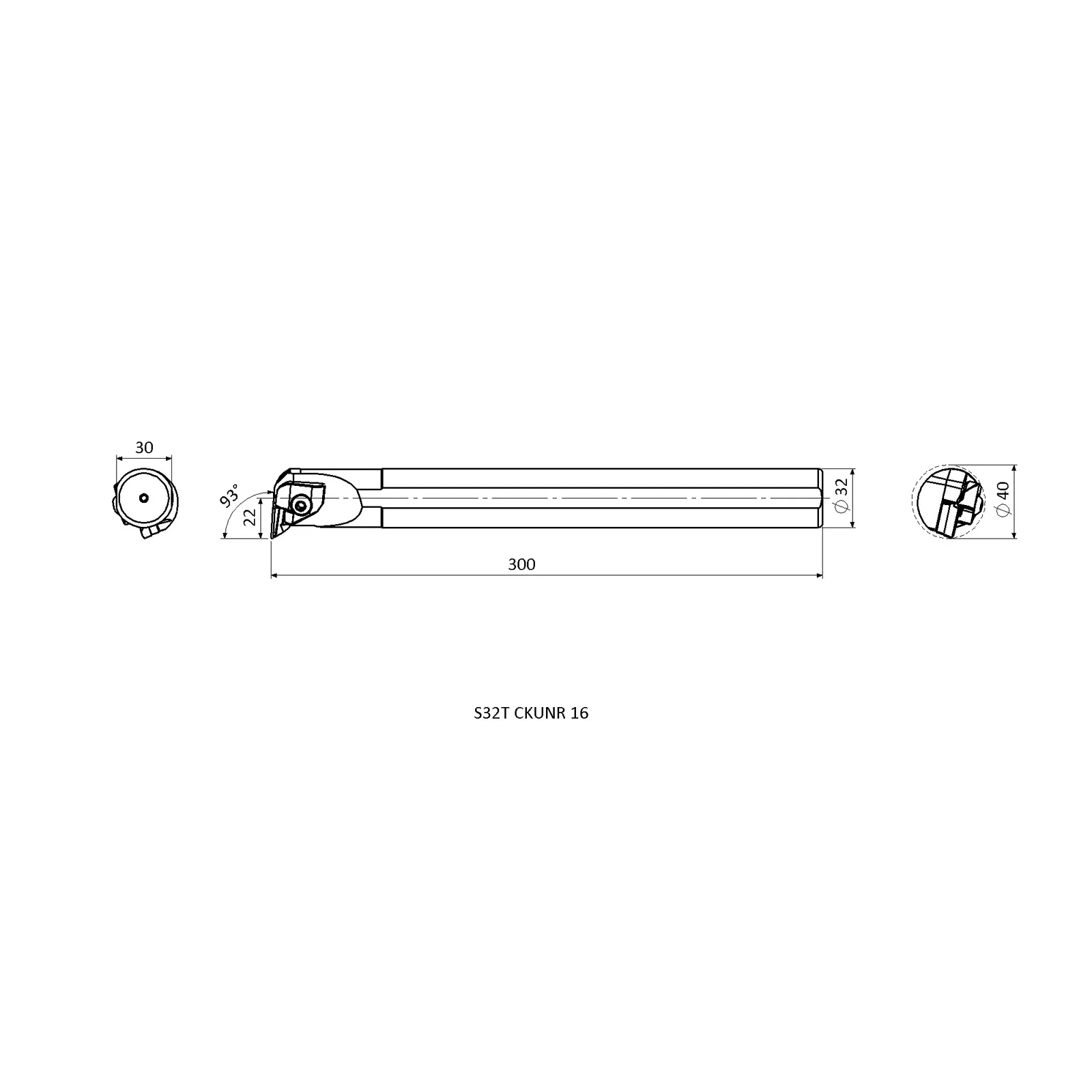 S32T CKUNR 16 &mdash; dimensioned drawing