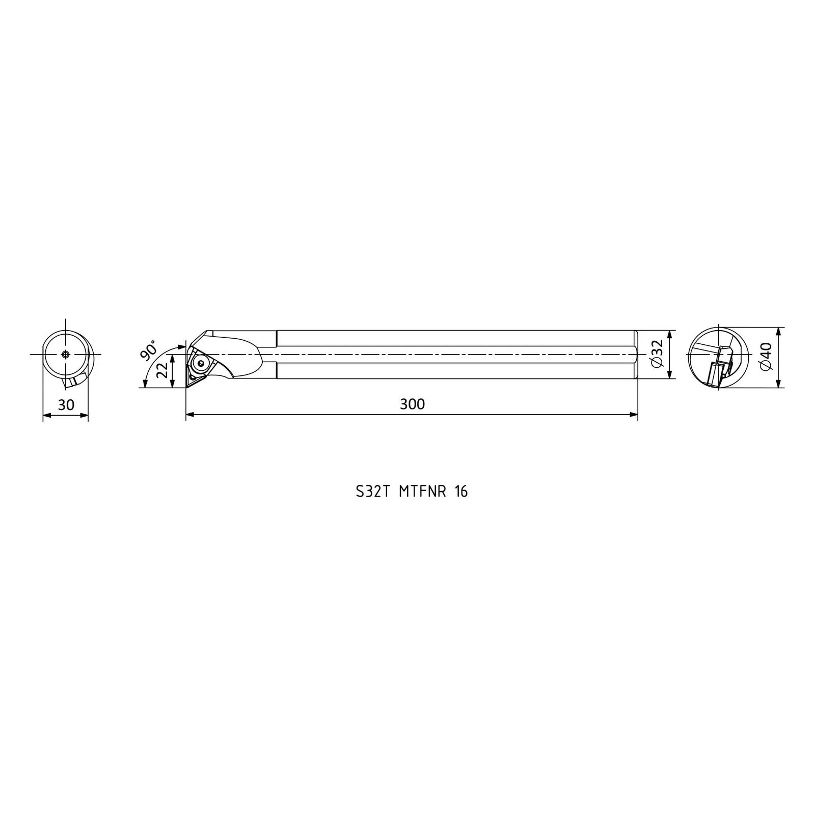 S32T MTFNR 16 &mdash; dimensioned drawing