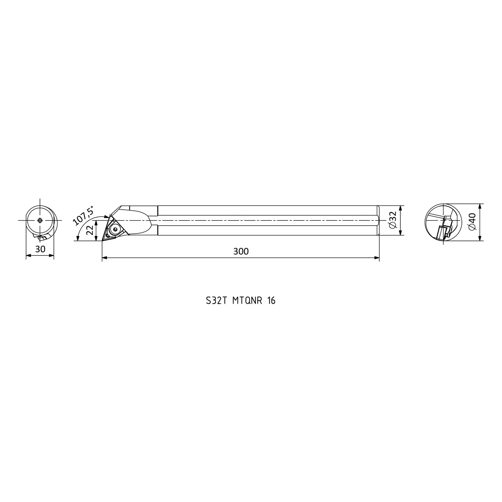 S32T MTQNR 16 &mdash; dimensioned drawing