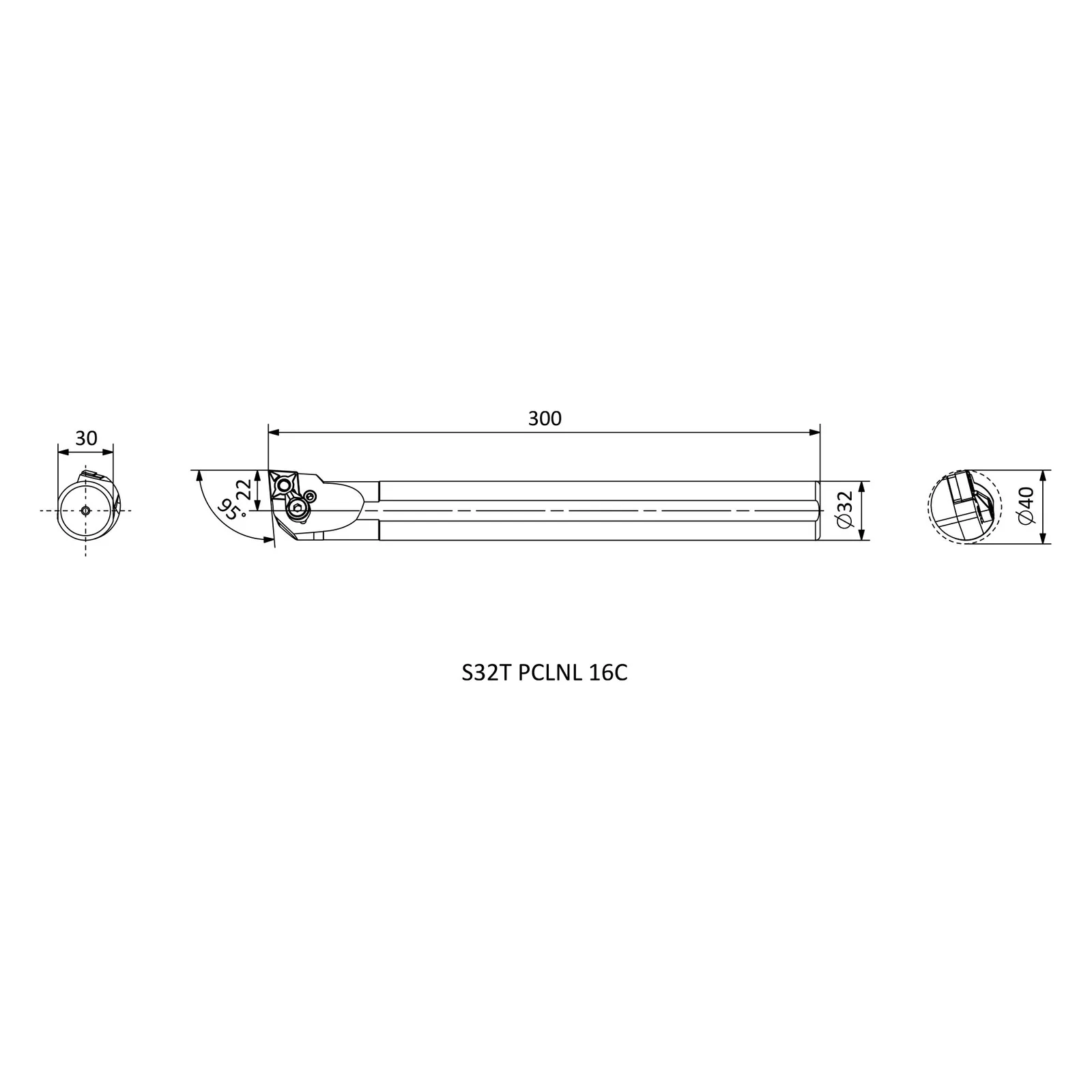 S32T PCLNL 16C &mdash; dimensioned drawing