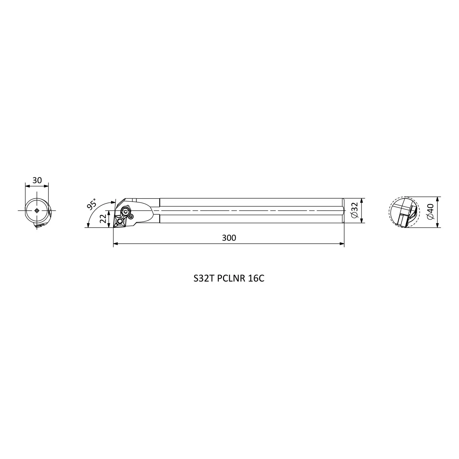 S32T PCLNR 16C &mdash; dimensioned drawing