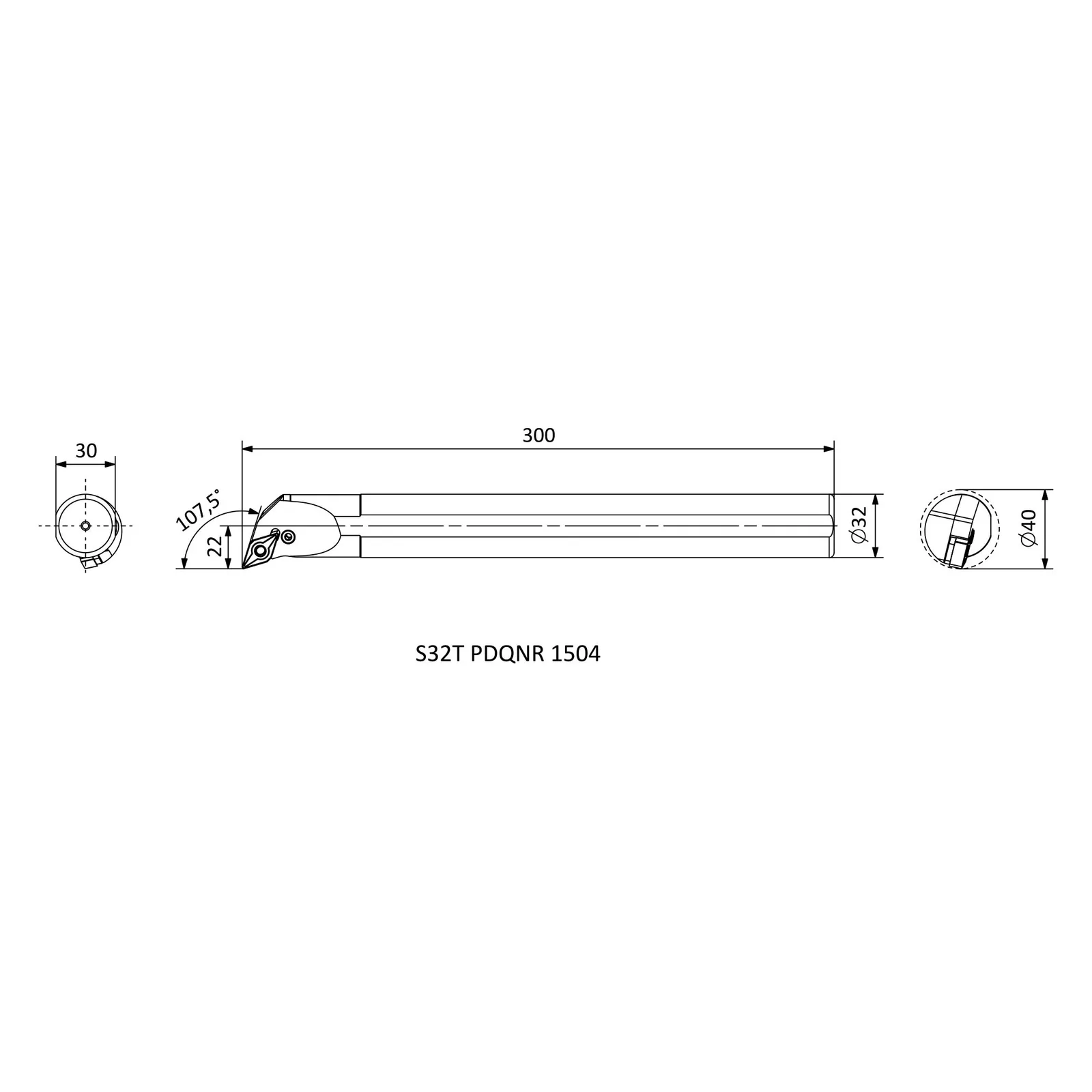 S32T PDQNR 1504 &mdash; dimensioned drawing