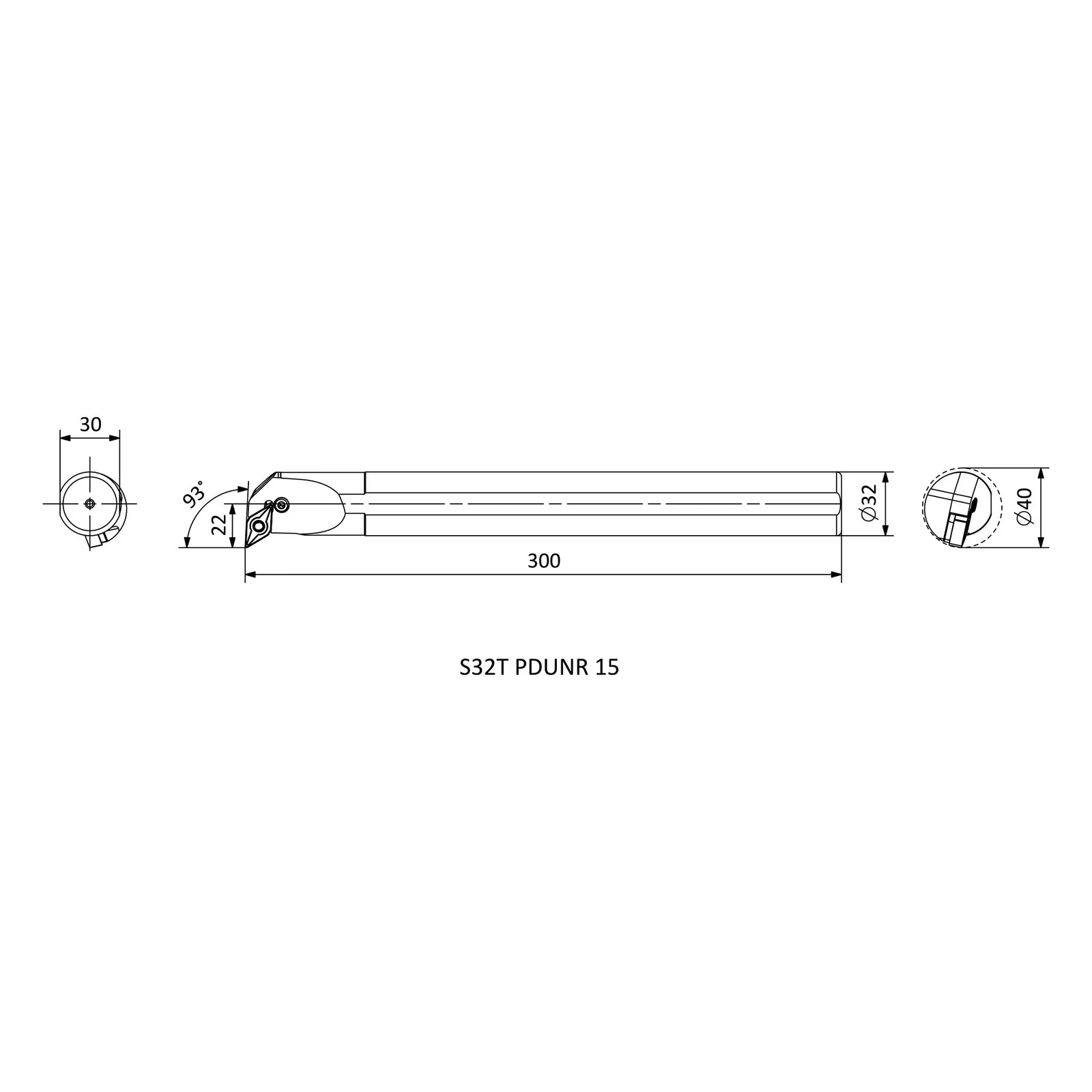 S32T PDUNR 15 &mdash; dimensioned drawing