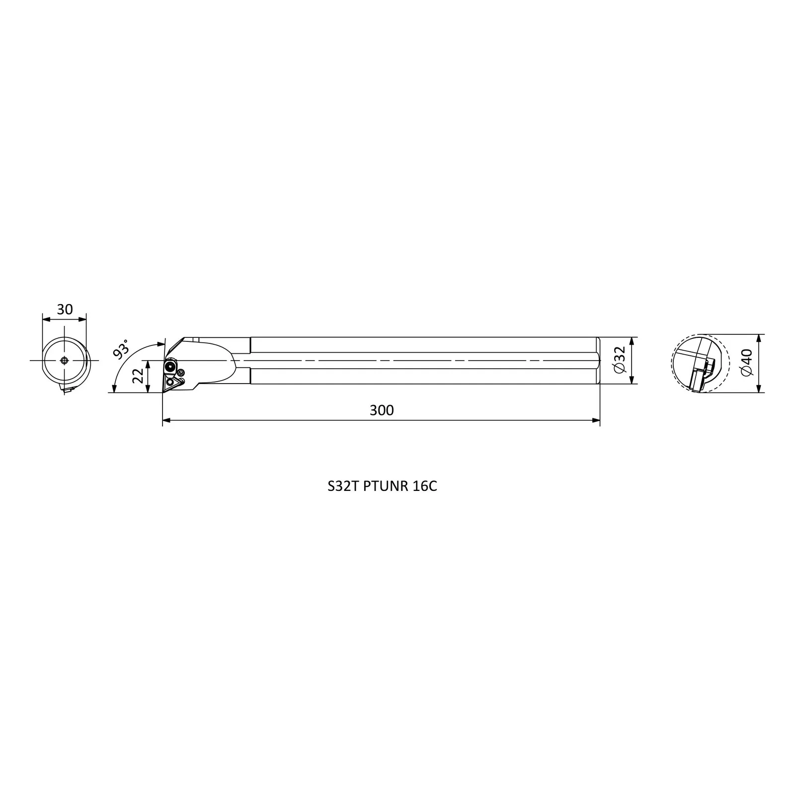 S32T PTUNR 16C &mdash; dimensioned drawing