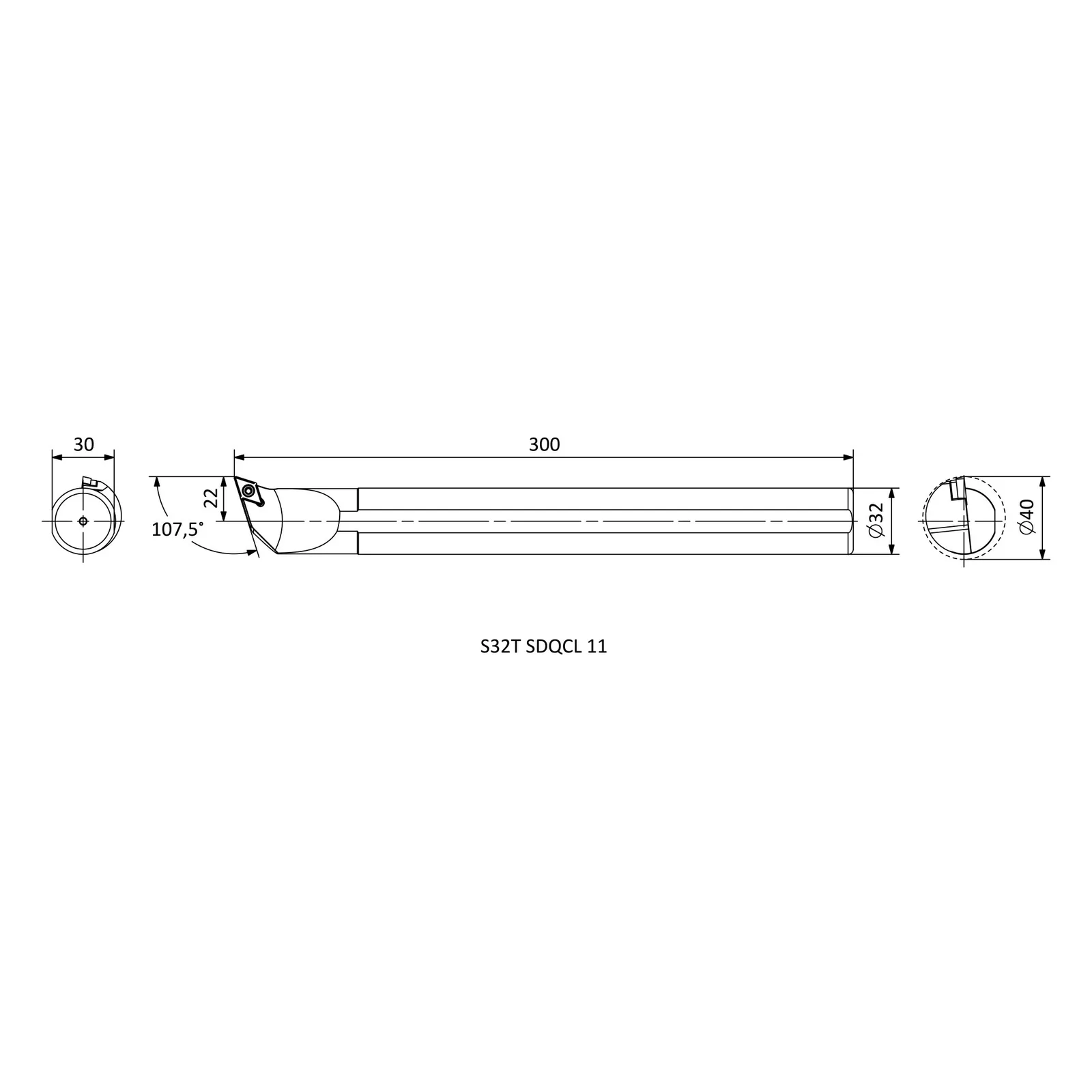 S32T SDQCL 11 &mdash; dimensioned drawing