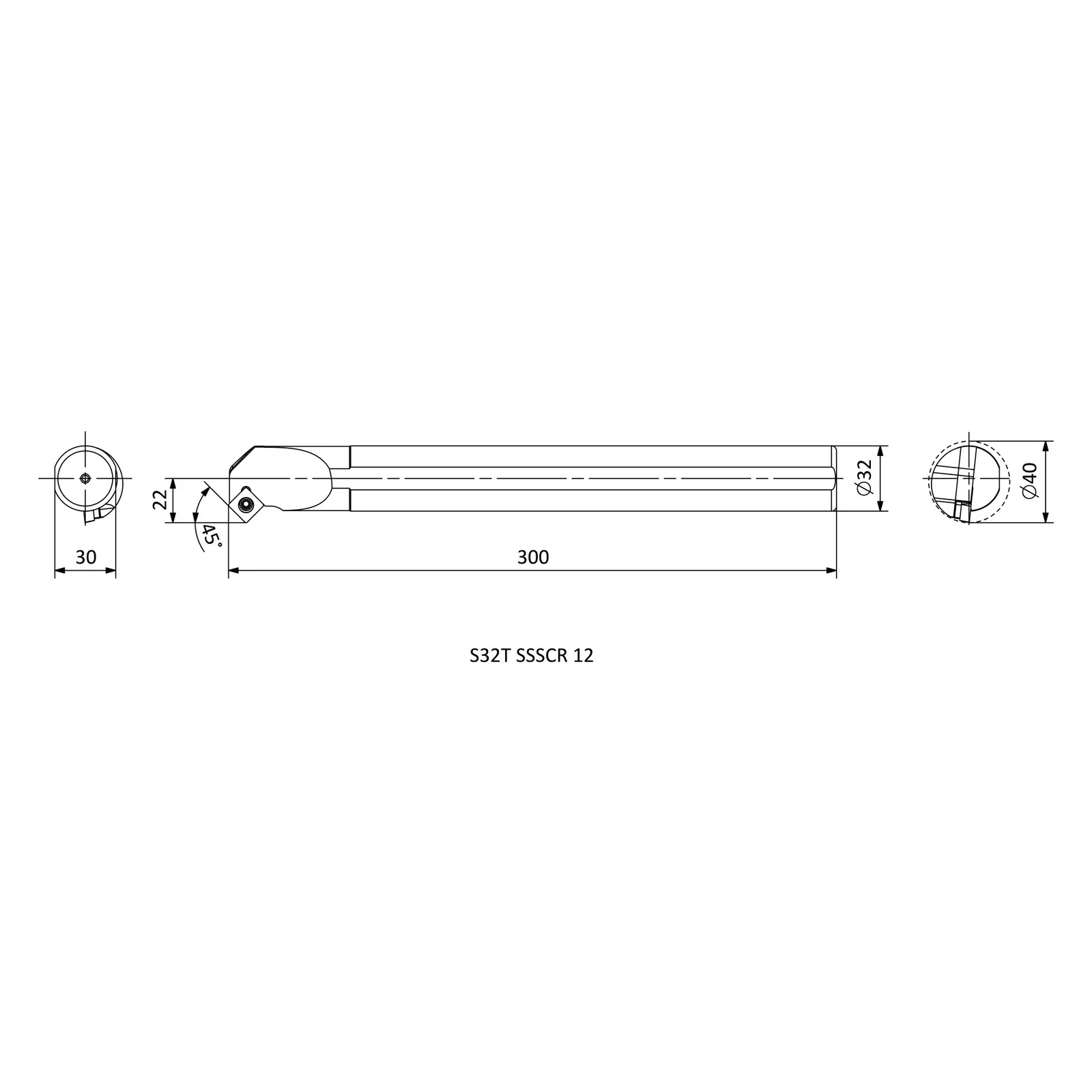 S32T SSSCR 12 &mdash; dimensioned drawing