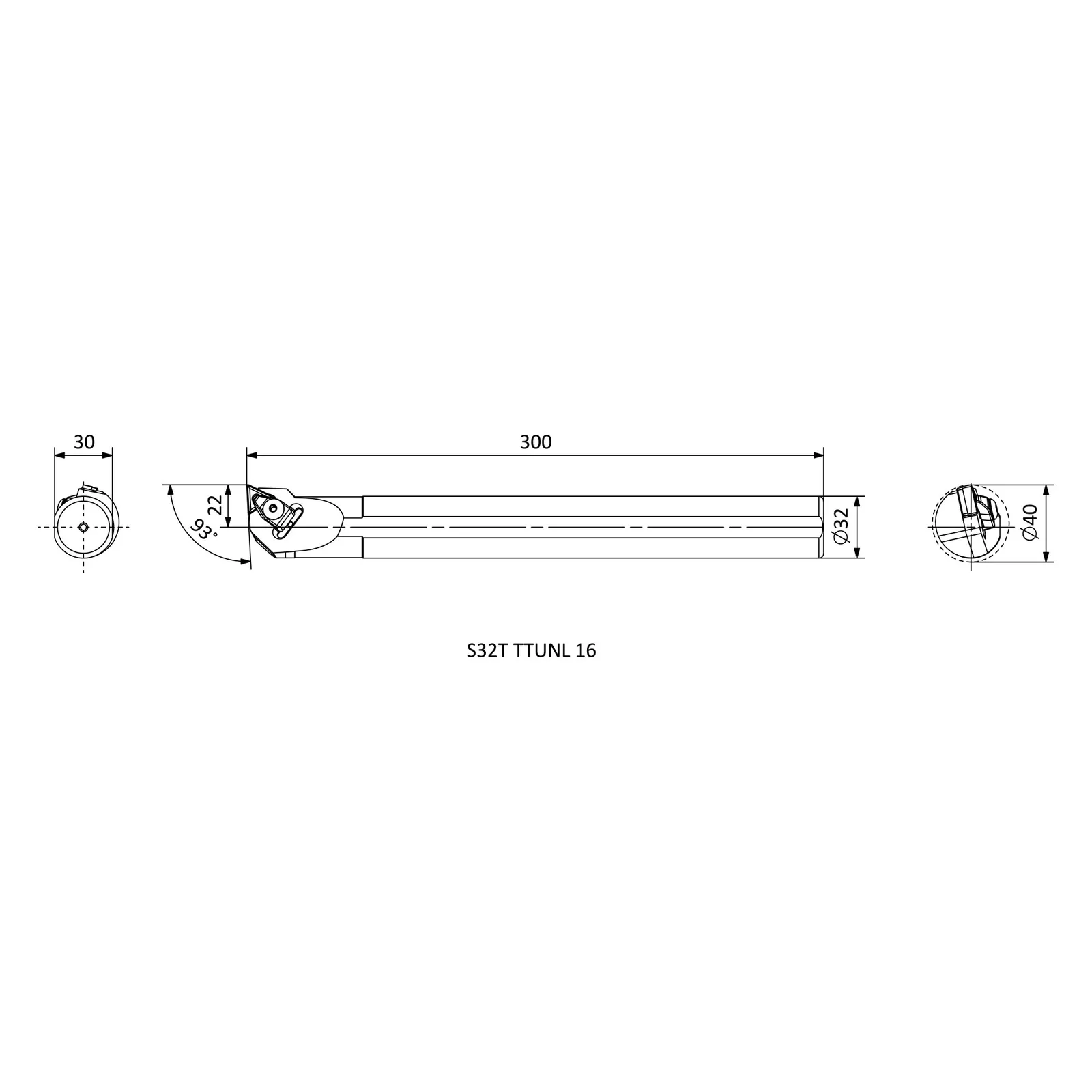 S32T TTUNL 16 &mdash; dimensioned drawing