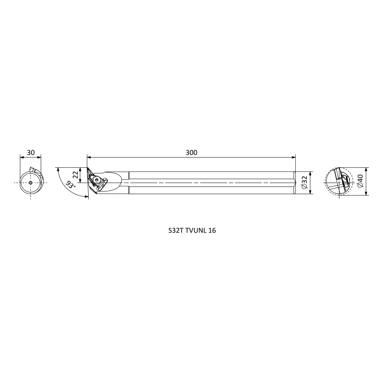 S32T TVUNL 16 &mdash; dimensioned drawing