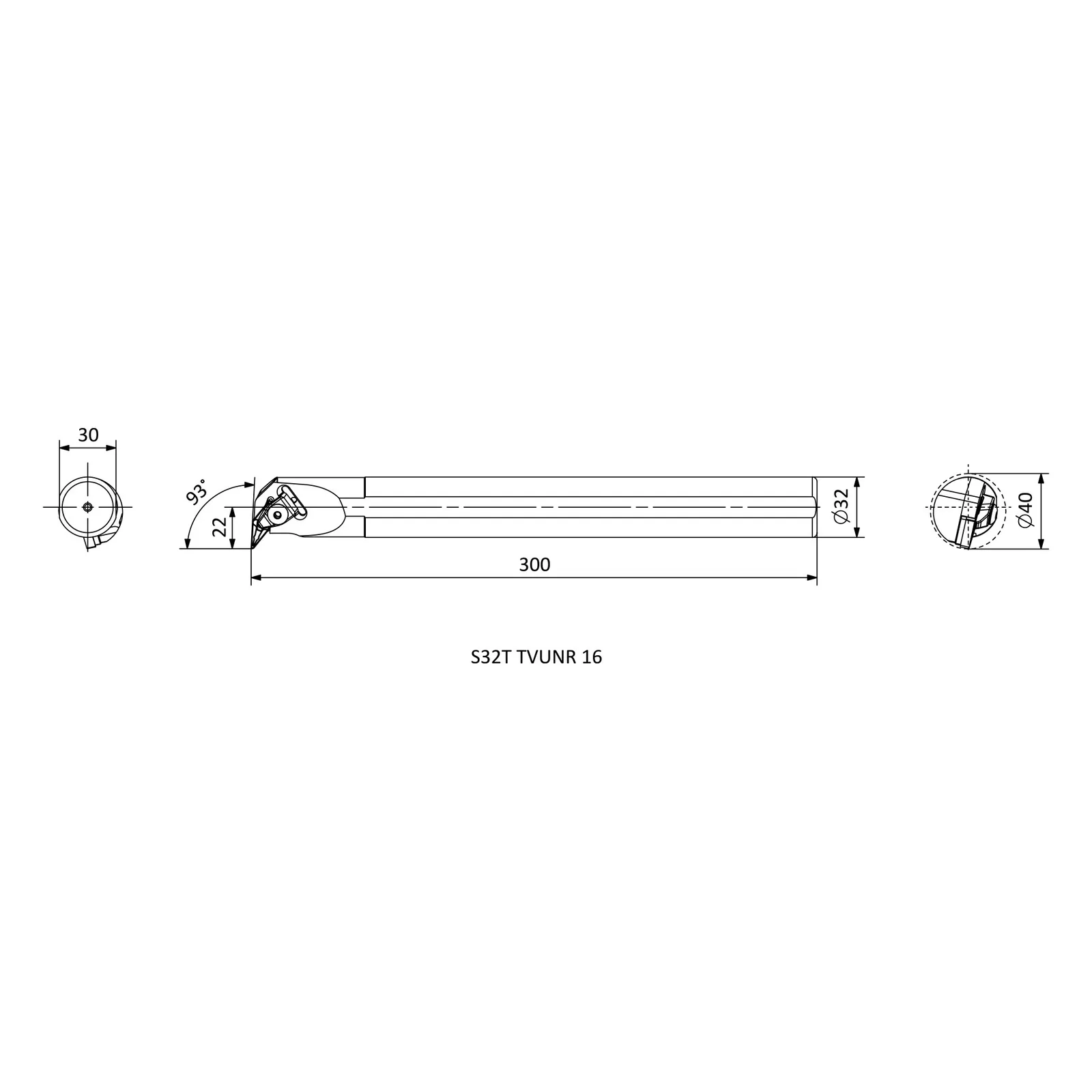 S32T TVUNR 16 &mdash; dimensioned drawing