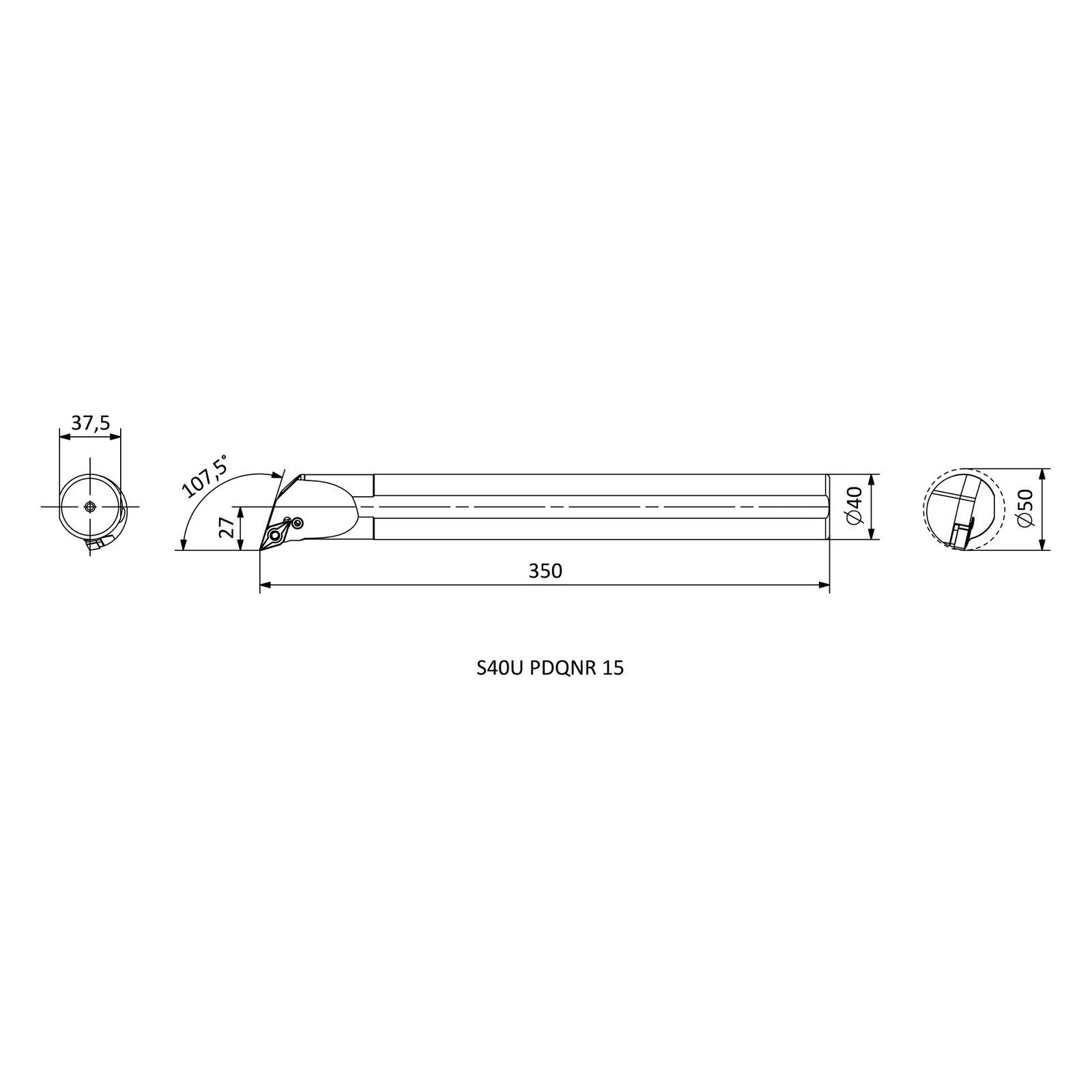 S40U PDQNR 15 &mdash; dimensioned drawing