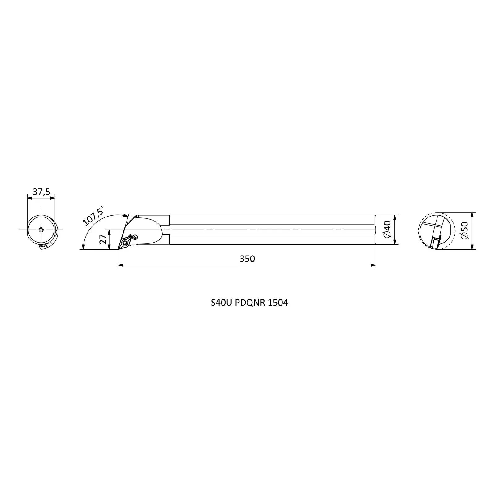 S40U PDQNR 1504 &mdash; dimensioned drawing