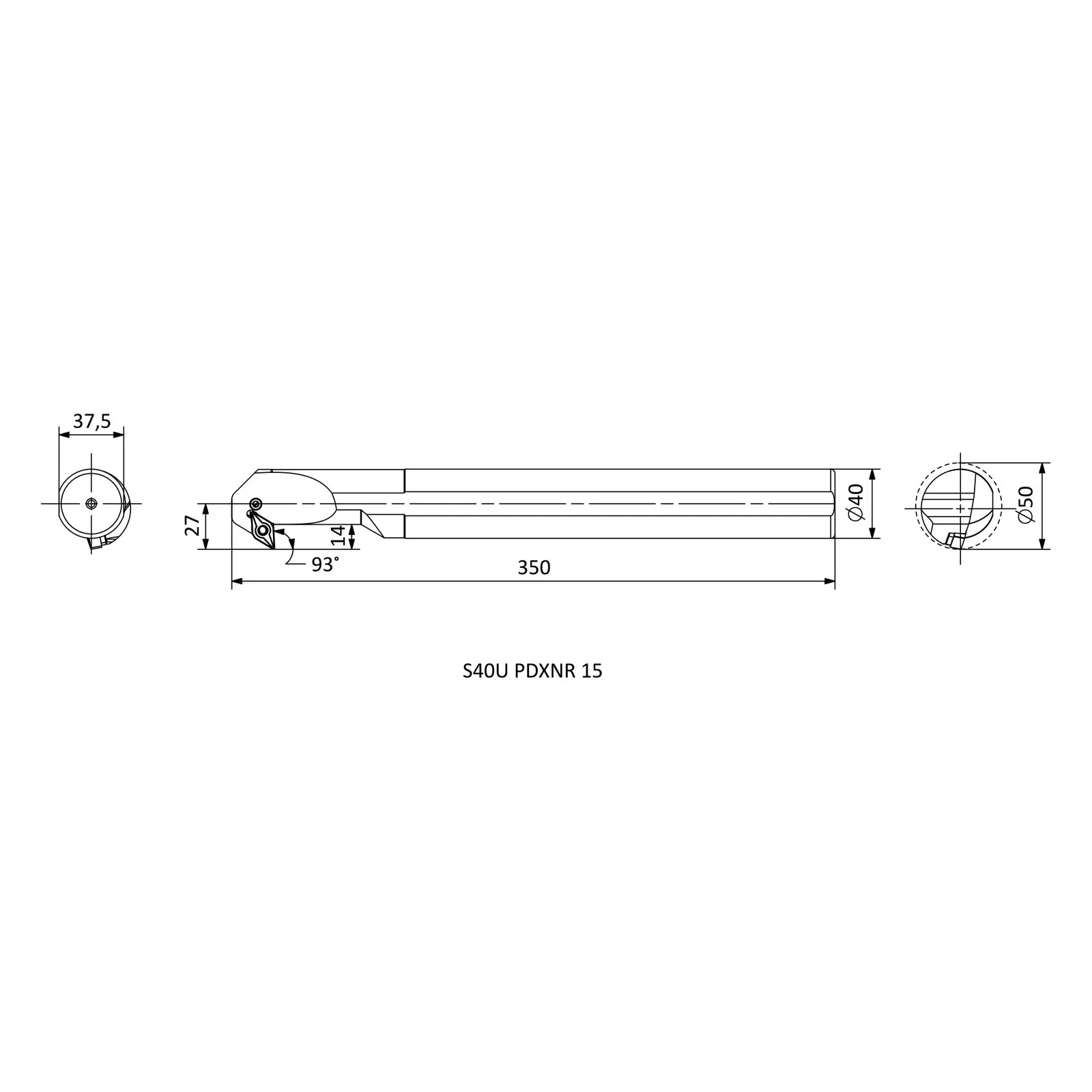 S40U PDXNR 15 &mdash; dimensioned drawing