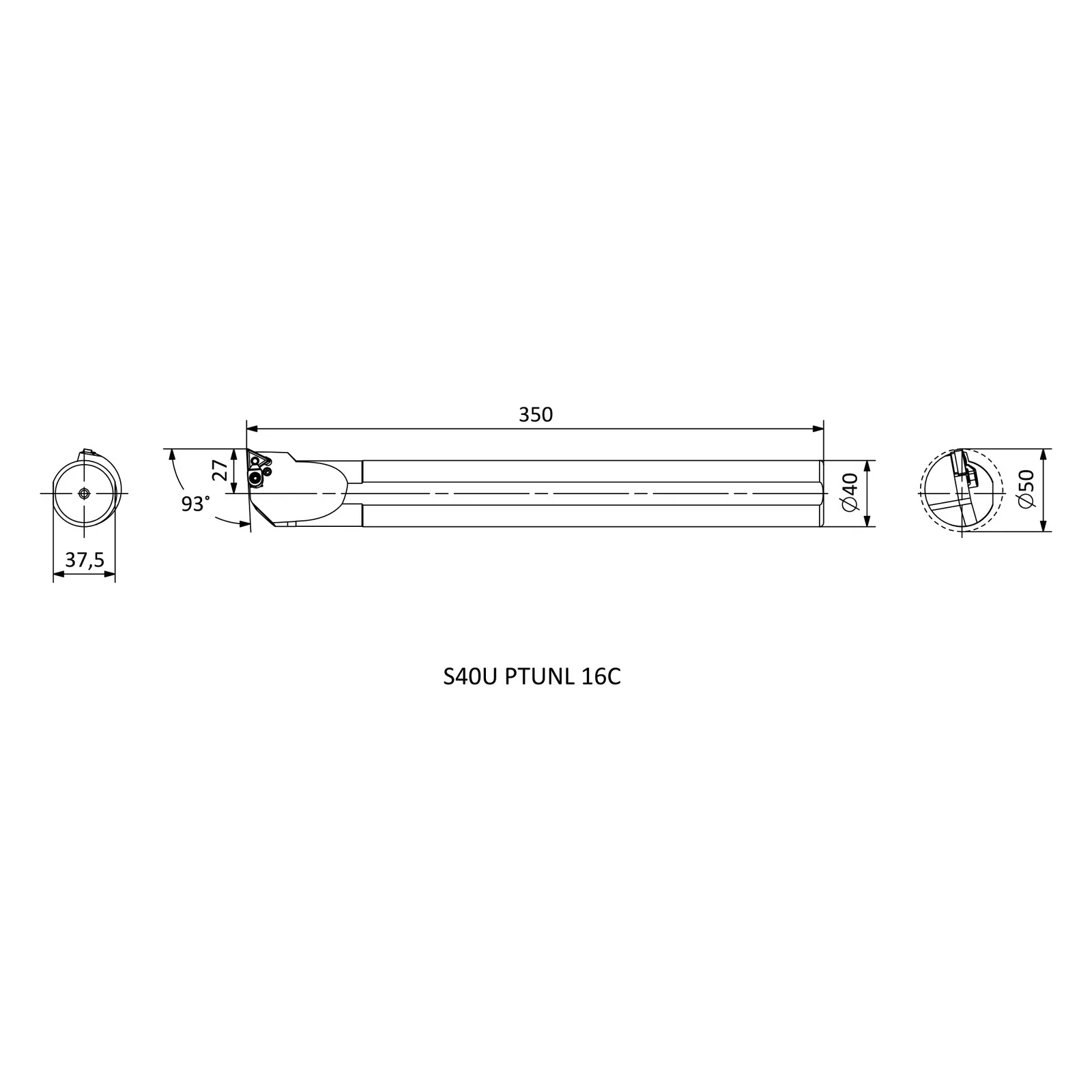 S40U PTUNL 16C &mdash; dimensioned drawing