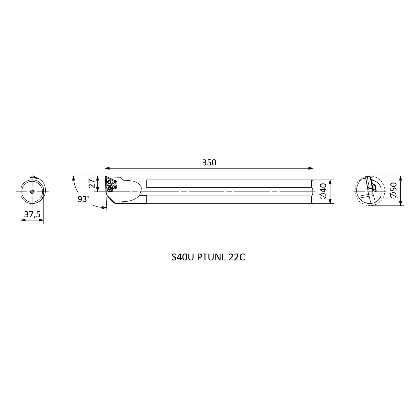 S40U PTUNL 22C &mdash; dimensioned drawing